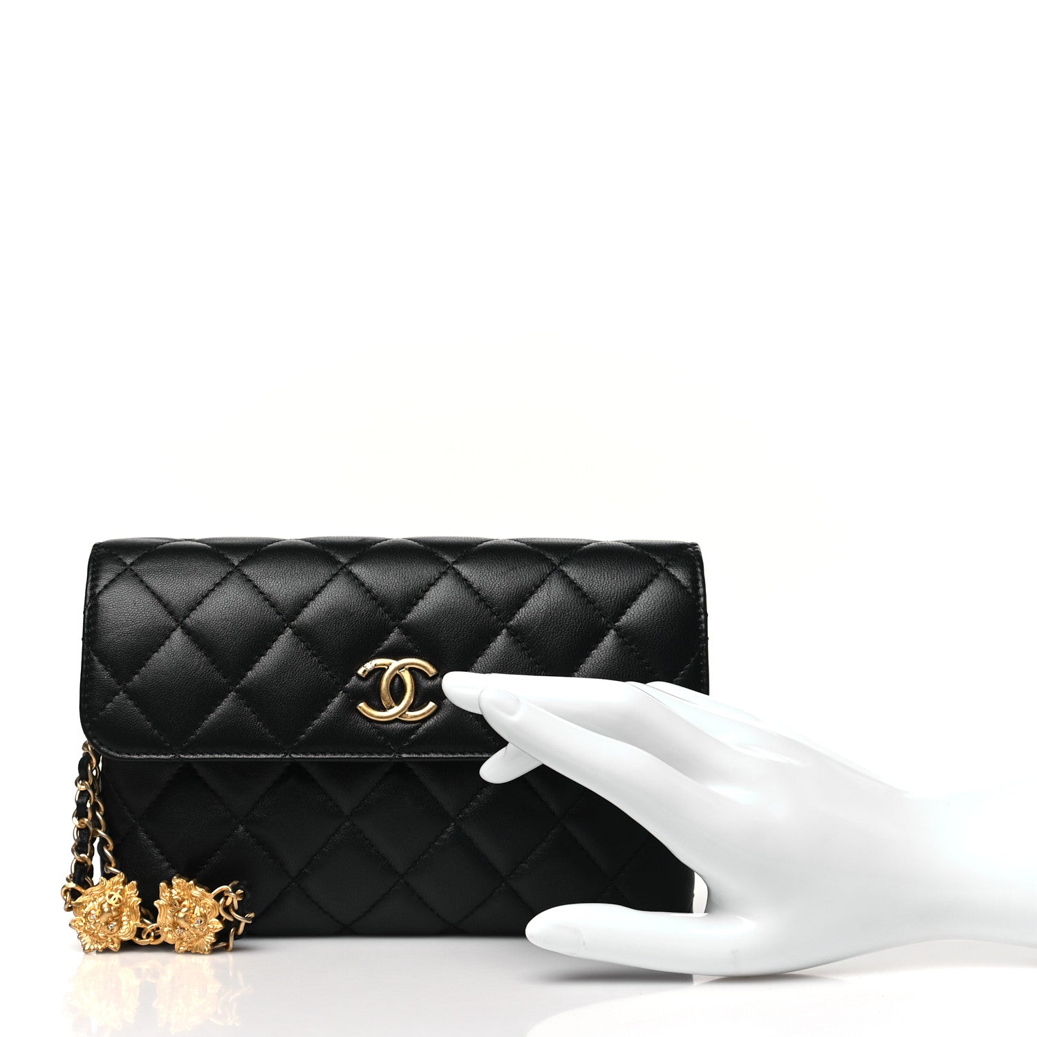 Chanel Lambskin Quilted CC Pouch With Handle Black 3 of 13