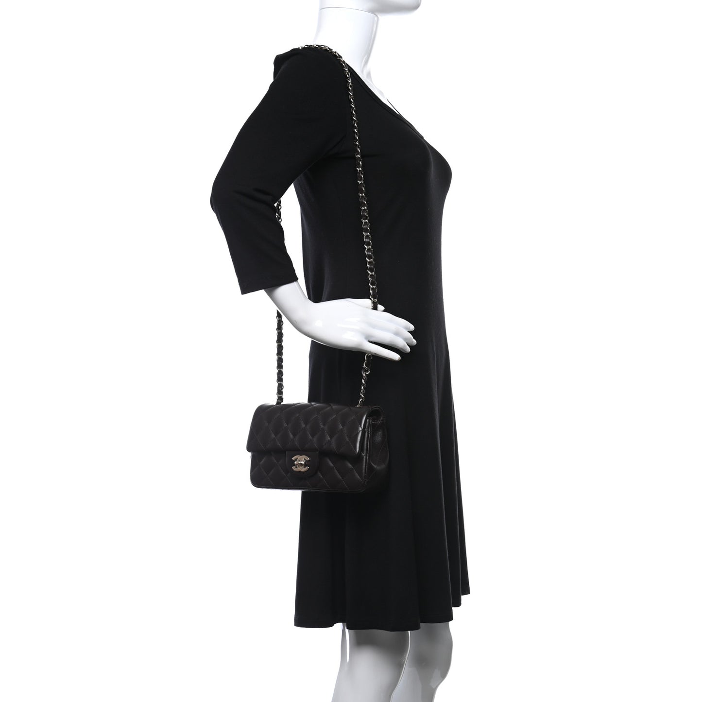 Lambskin Quilted Mini Rectangular Flap Dark Brown