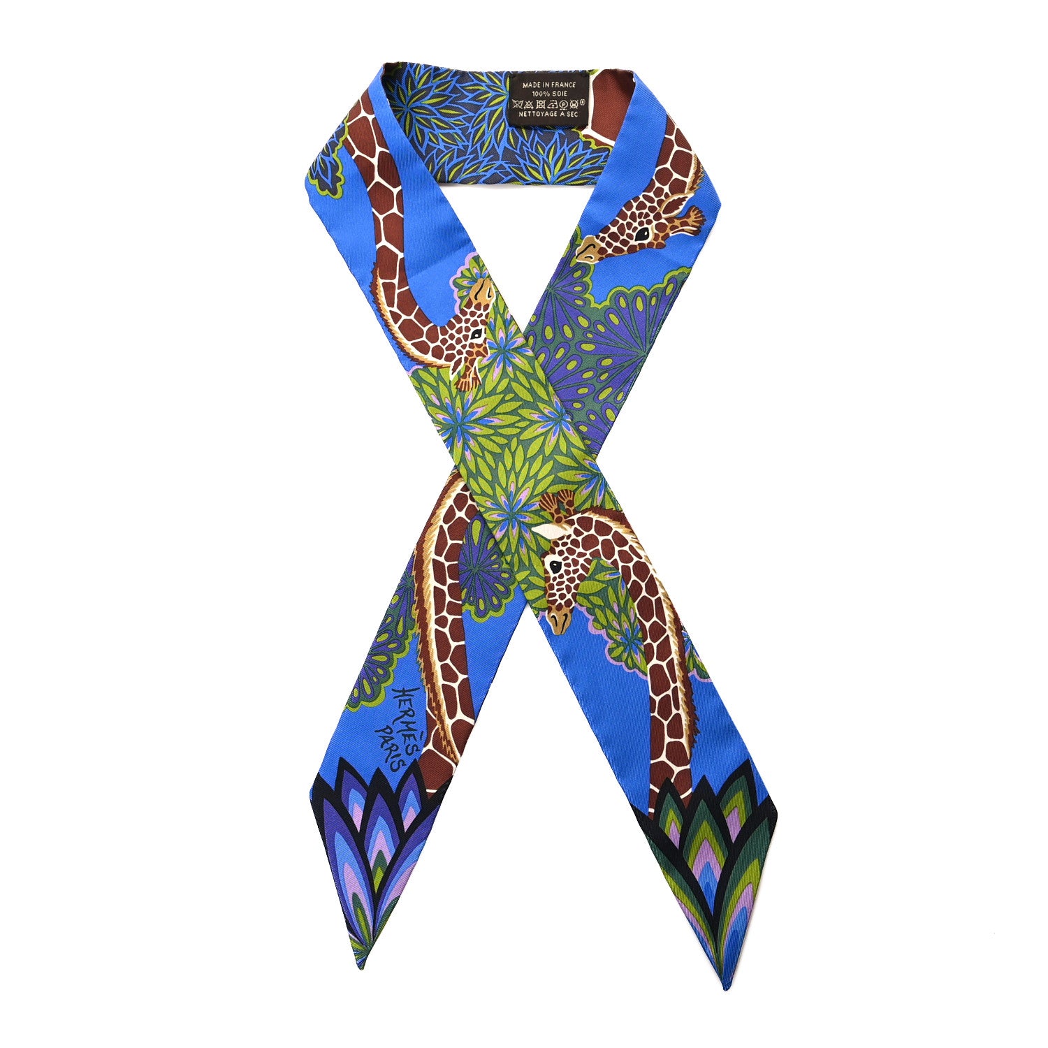Hermes Silk The Three Graces Twilly Bleu Vert Marron 1 of 4