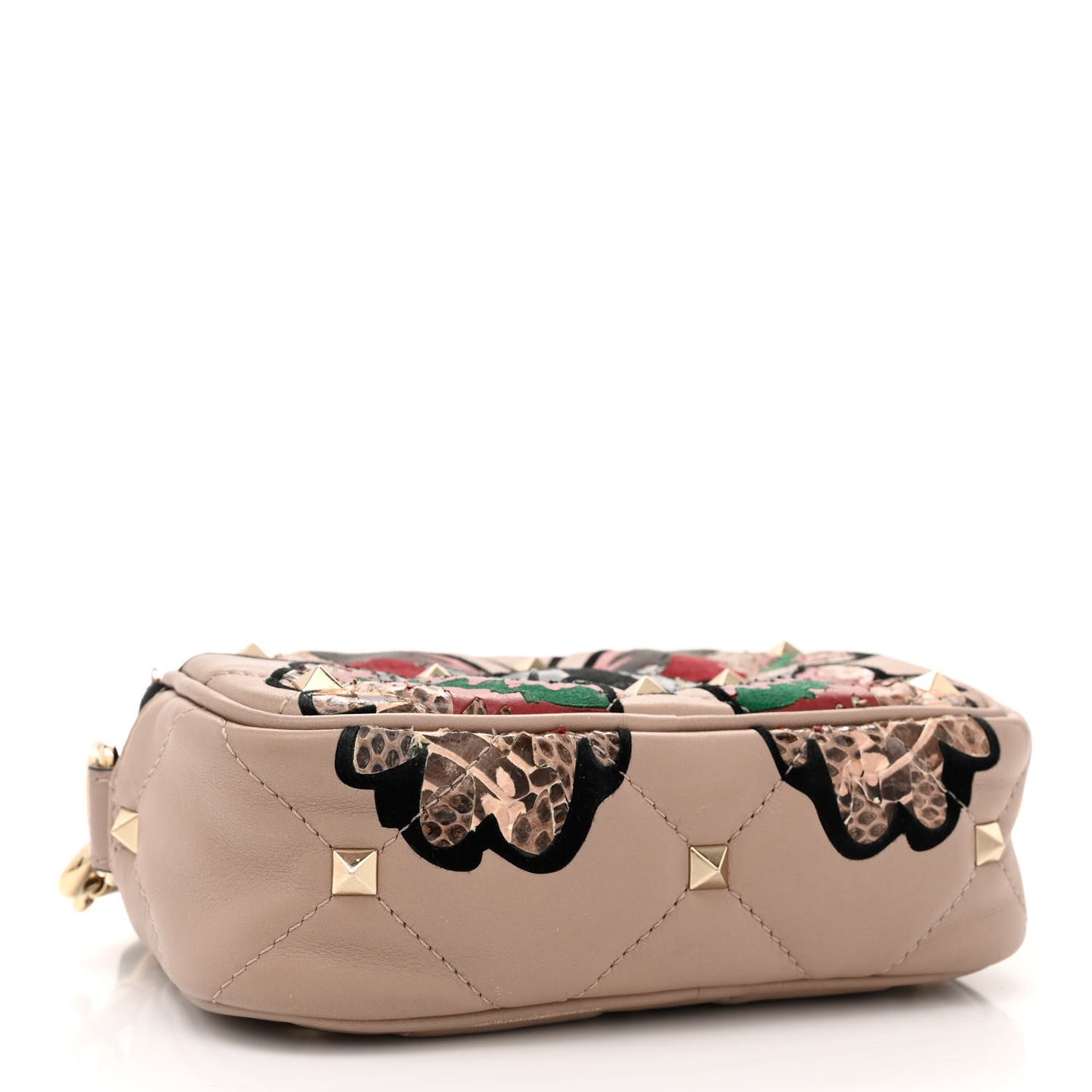 Calfskin Butterfly Embroidered Rockstud Camera Crossbody Bag Poudre