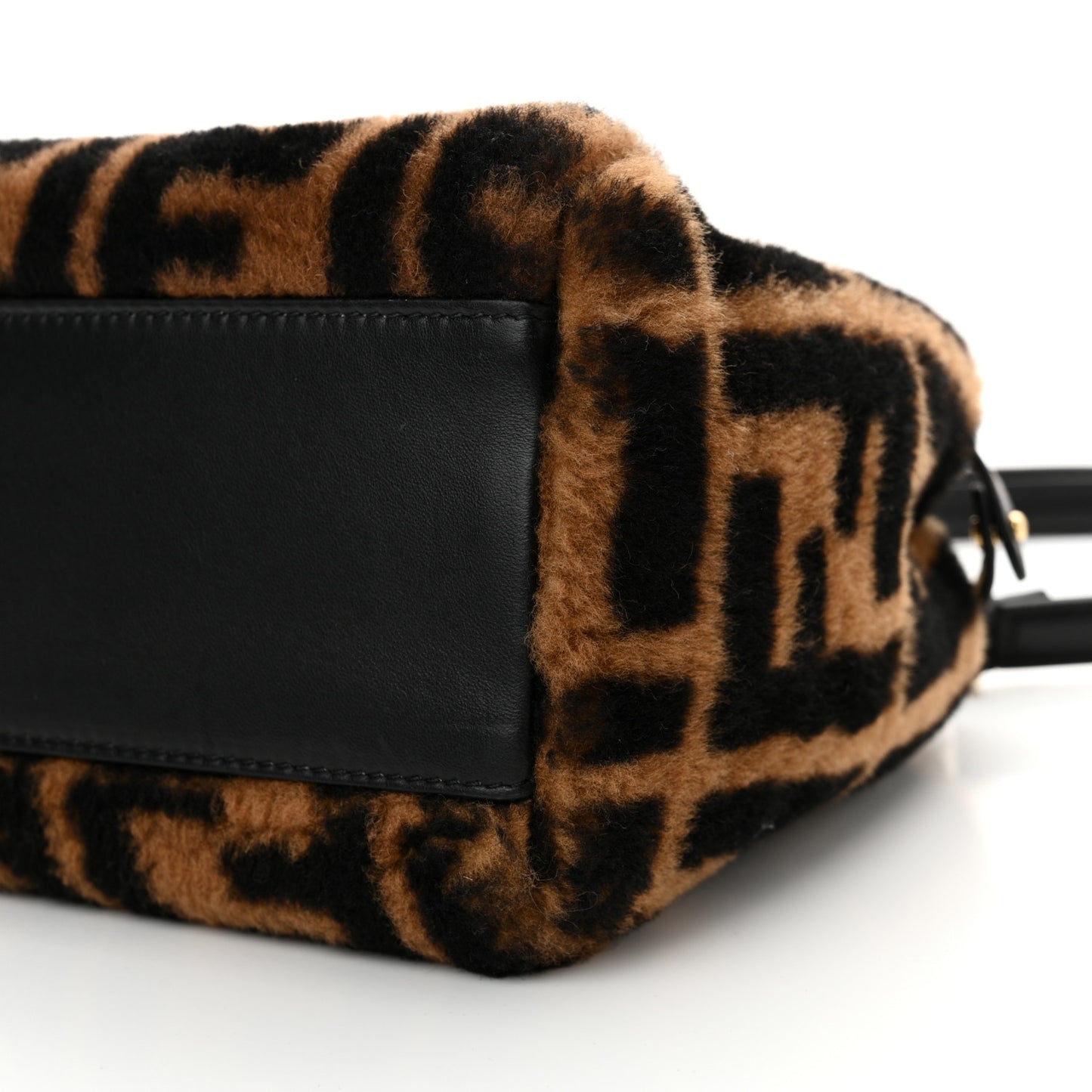 Shearling Nappa Macro FF 1974 Mini Peekaboo Iconic Satchel Tobacco Black
