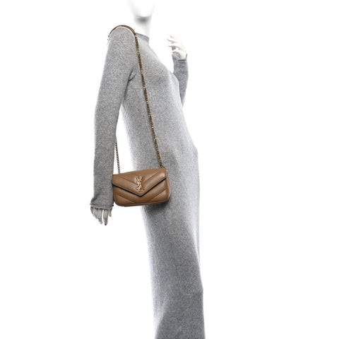 Lambskin Chevron Quilted Mini Loulou Havana Brown