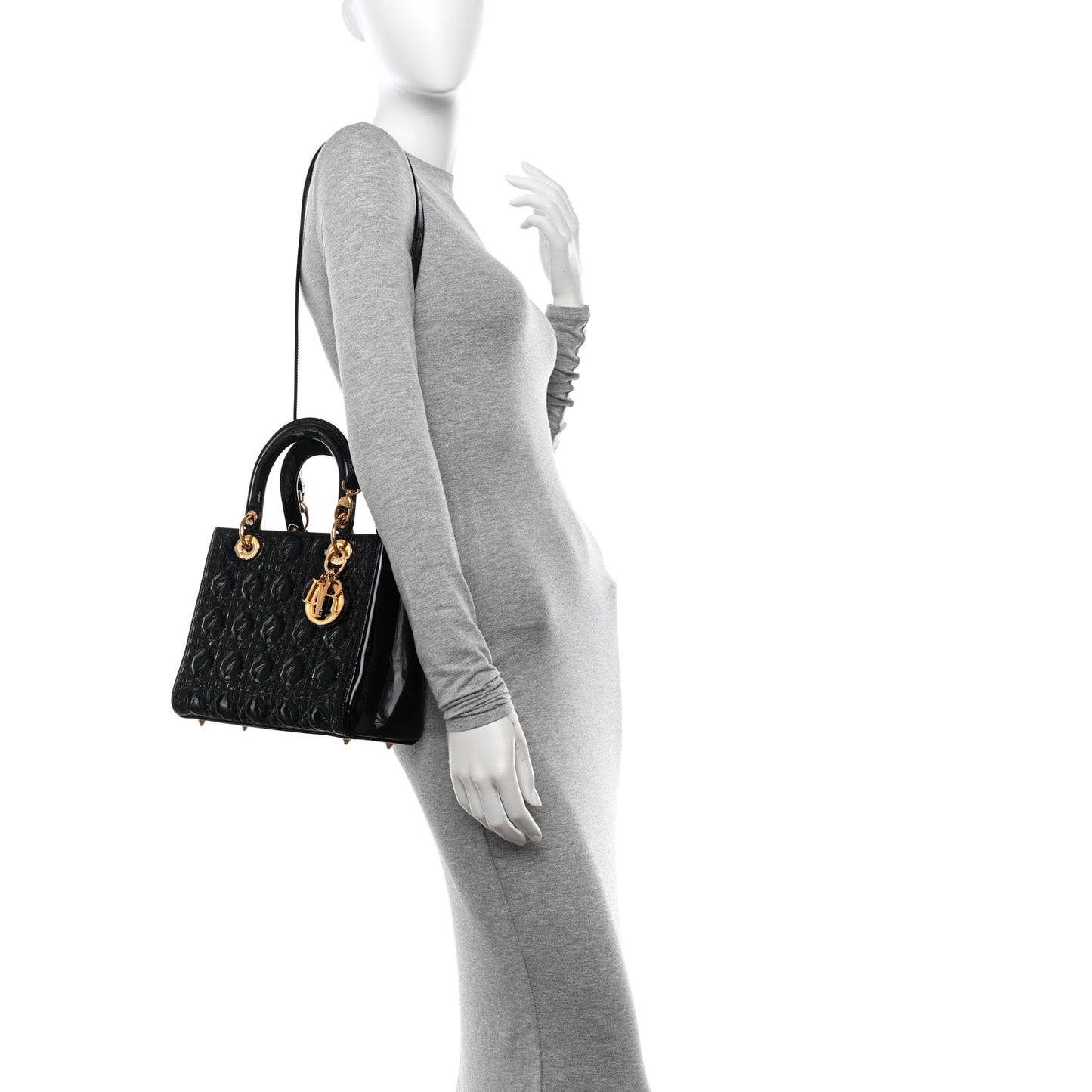 Patent Cannage Medium Lady Dior Black