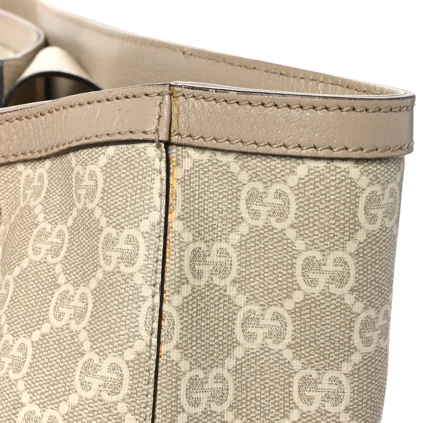 GG Supreme Monogram Textured Dollar Calfskin Web Medium Ophidia Shopping Tote Beige Mystic White Oatmeal