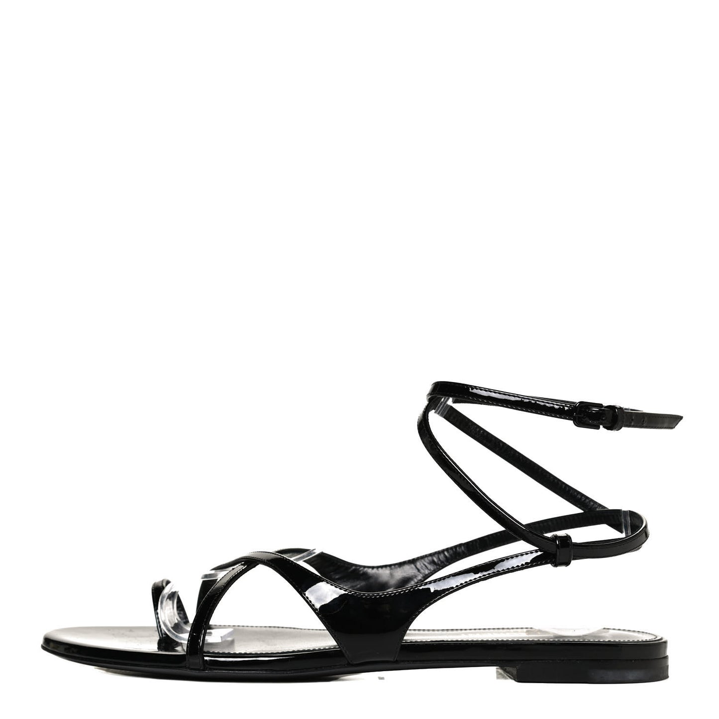 Patent Calfskin Gia Ankle Strap Sandals 38 Black