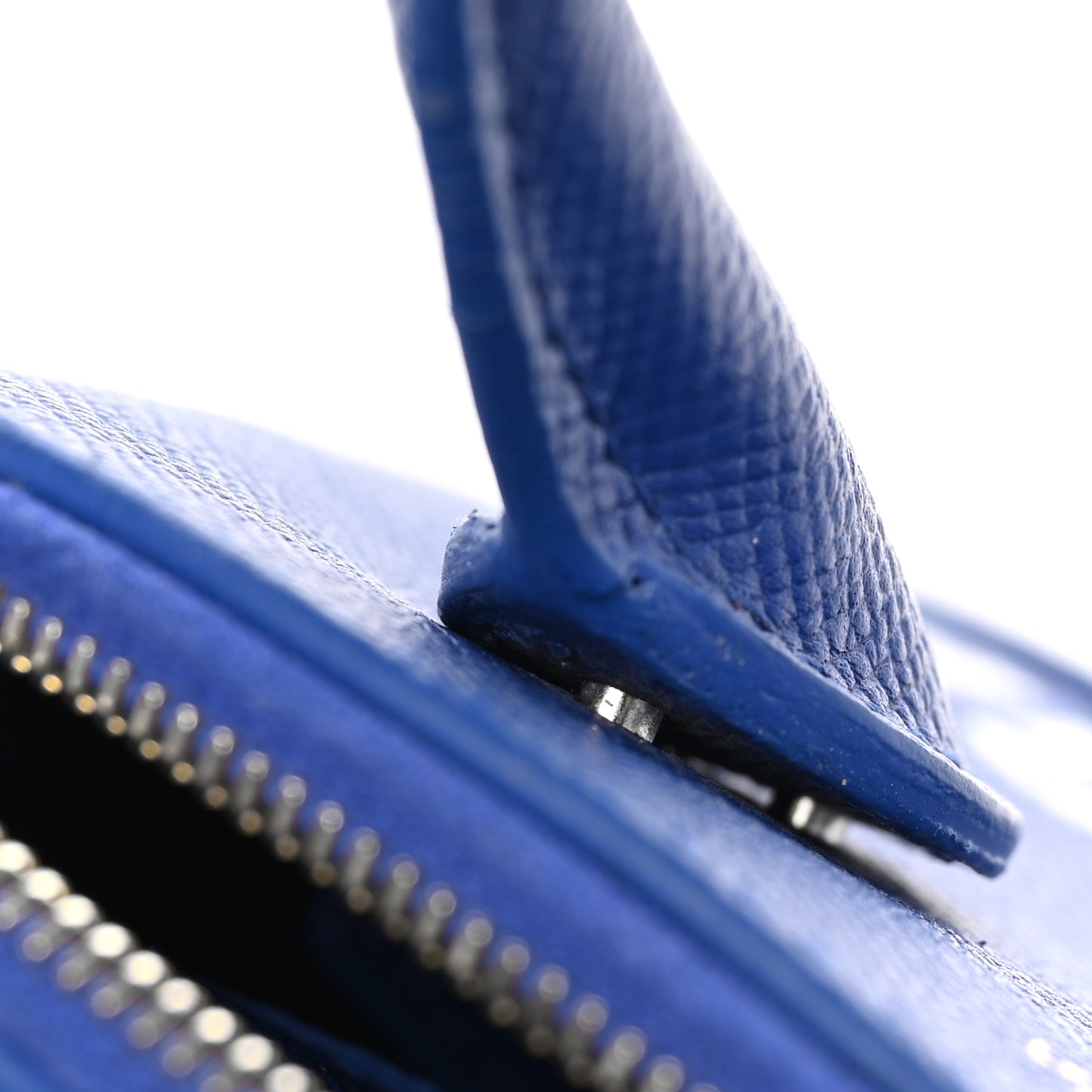 Signature Grained Calfskin Logo XXS Ville Top Handle Bag Bleu Roi White