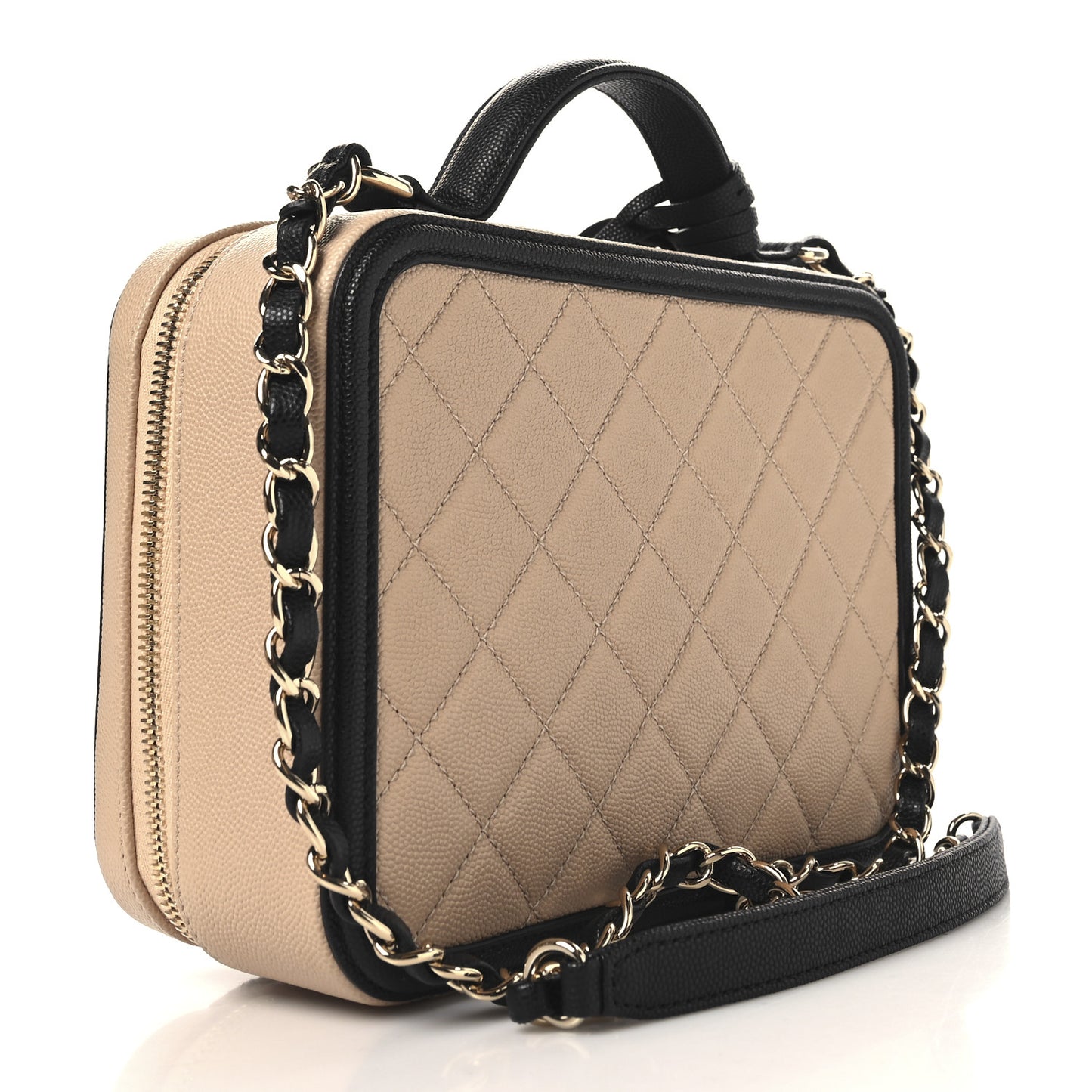 Caviar Quilted Medium CC Filigree Vanity Case Beige Black