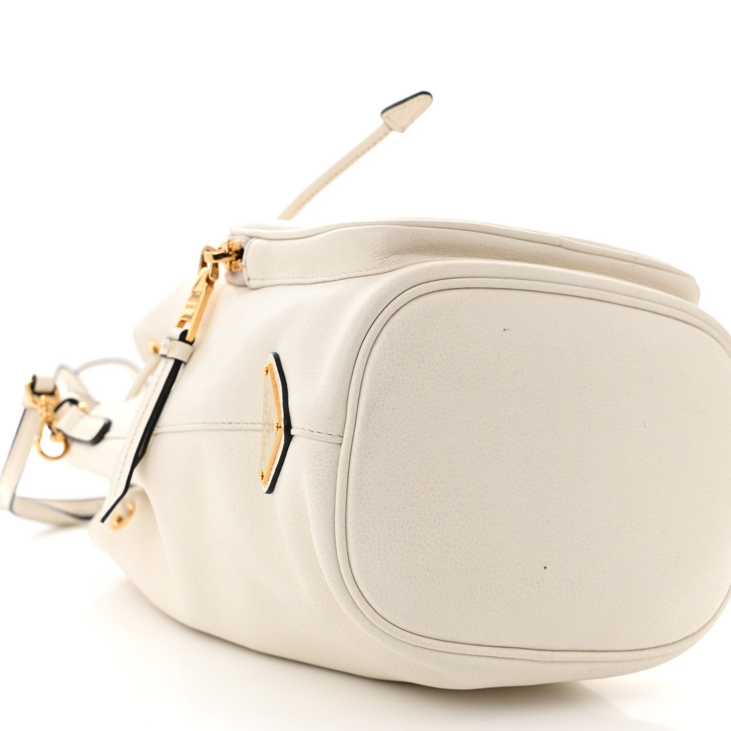 Glace Calfskin Logo Mini Bucket Crossbody Bag White
