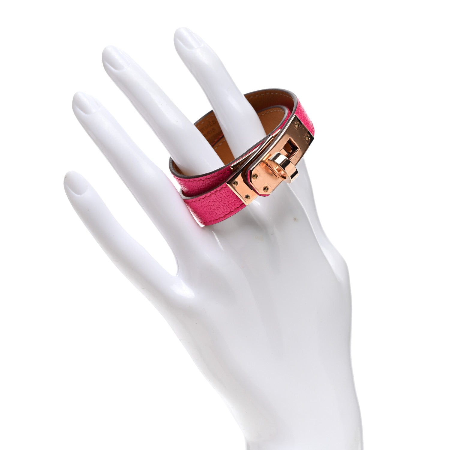 Hermes Chevre Chamkila Kelly Double Tour Bracelet T1 Rose Pop 2 of 7