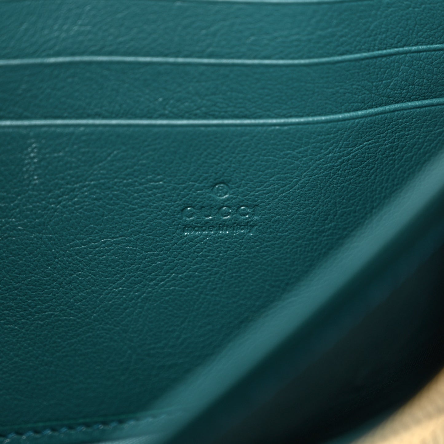 Azalea Calfskin Enamel Matelasse Diagonal Torchon GG Marmont Chain Wallet Imperial Blue Pavone