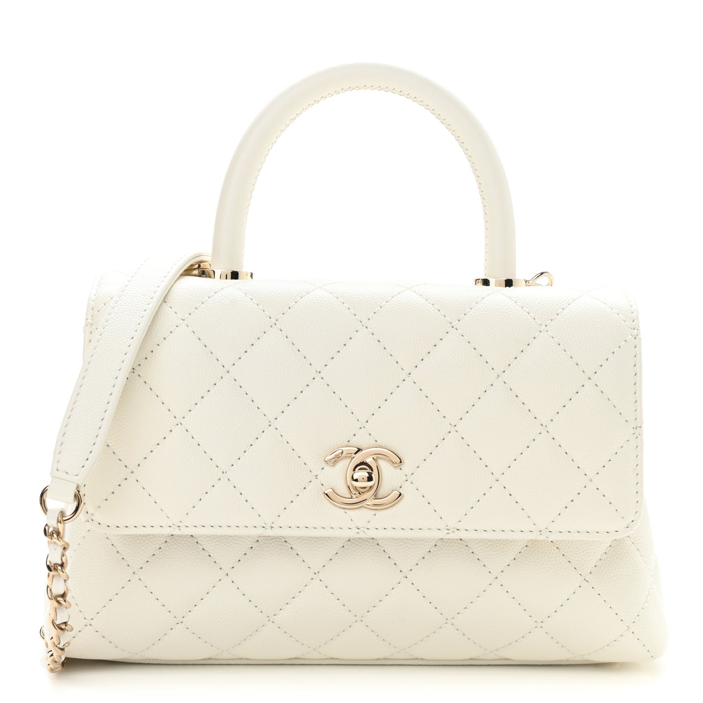 Caviar Quilted Mini Coco Handle Flap White