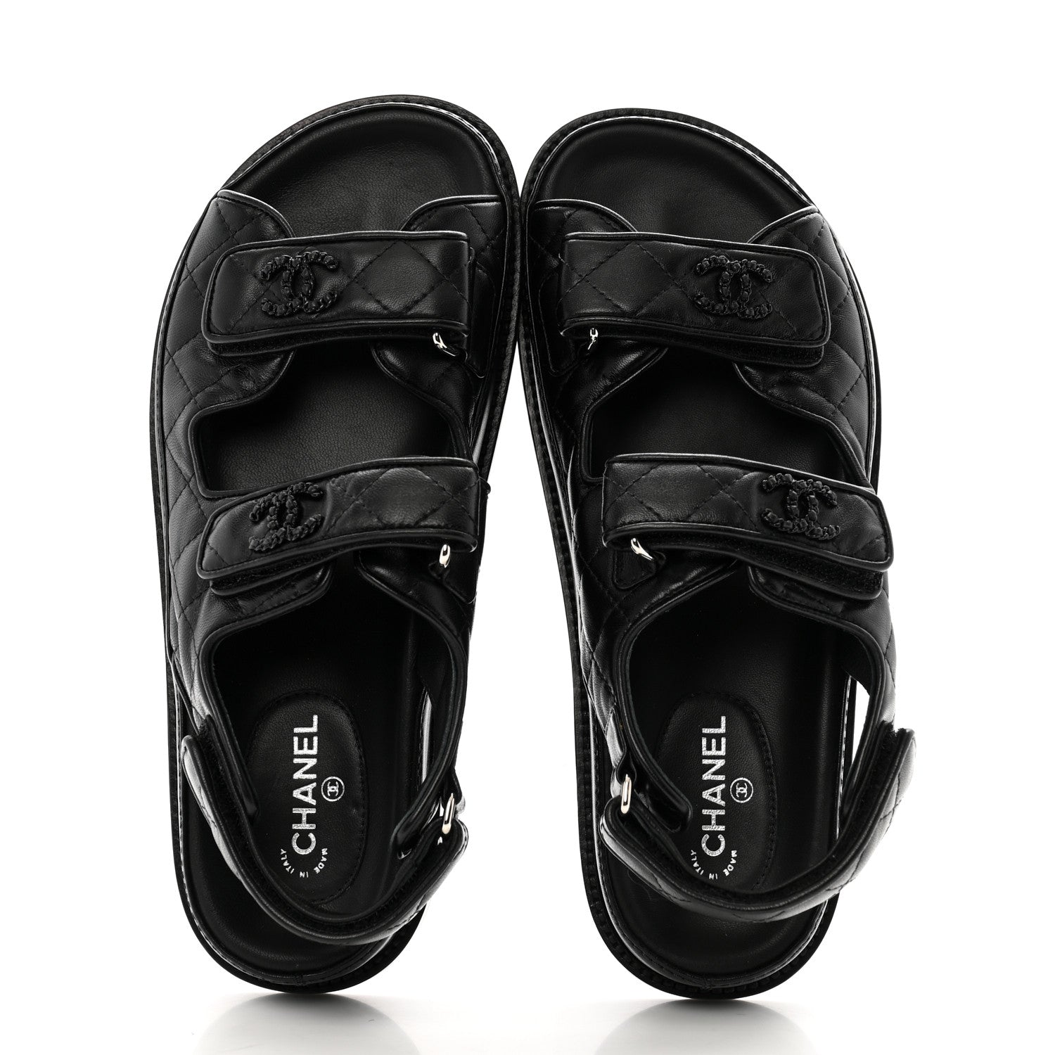Chanel Lambskin Quilted Velcro Dad Sandals 37 So Black 2 of 9