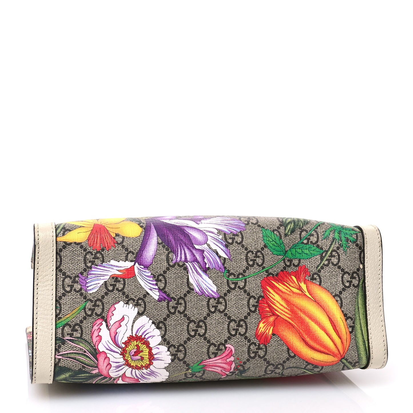 GG Supreme Monogram Flora Textured Calfskin Small Padlock Tote Beige Ebony Multicolor Mystic White