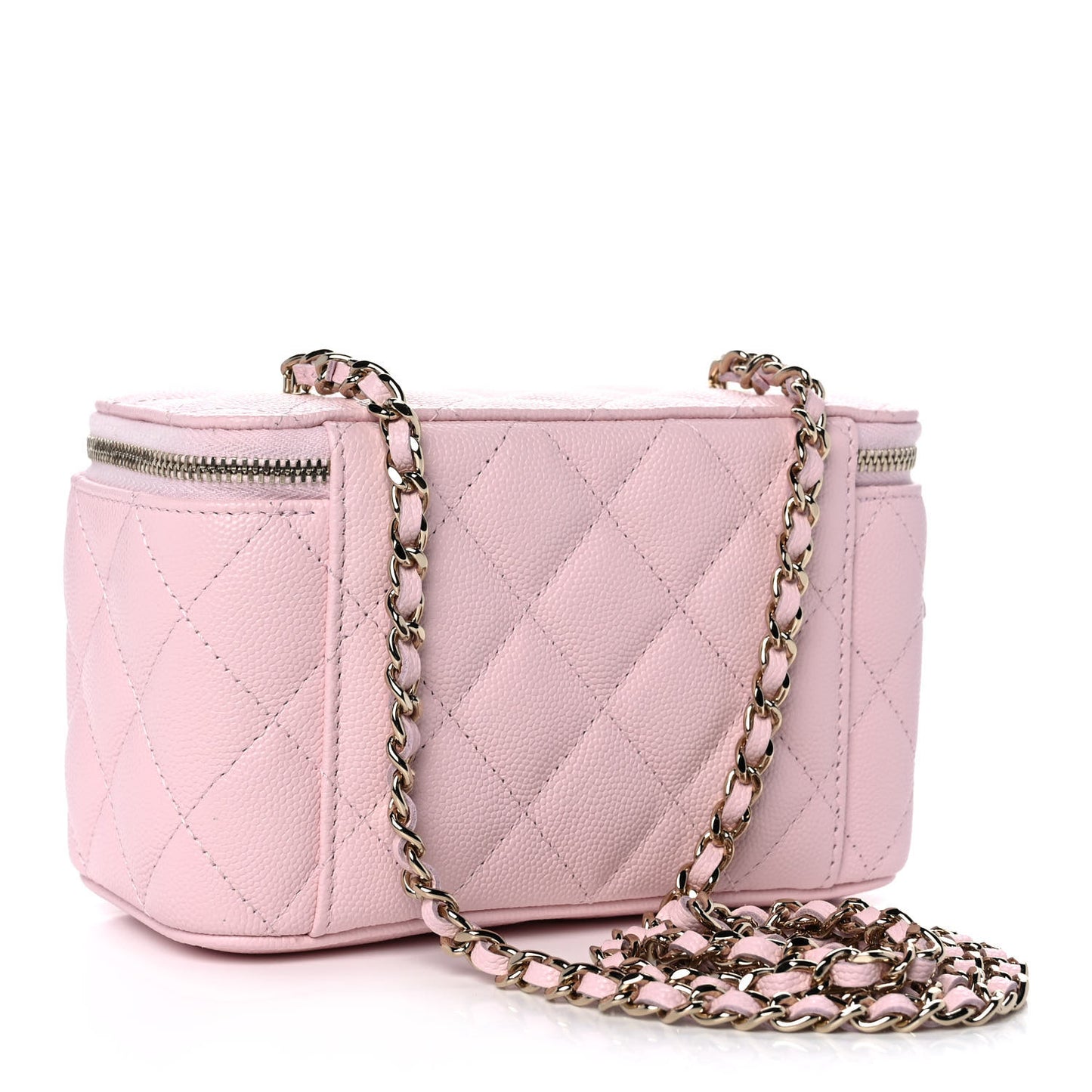 Caviar Quilted Small Vanity Case With Chain Light Pink