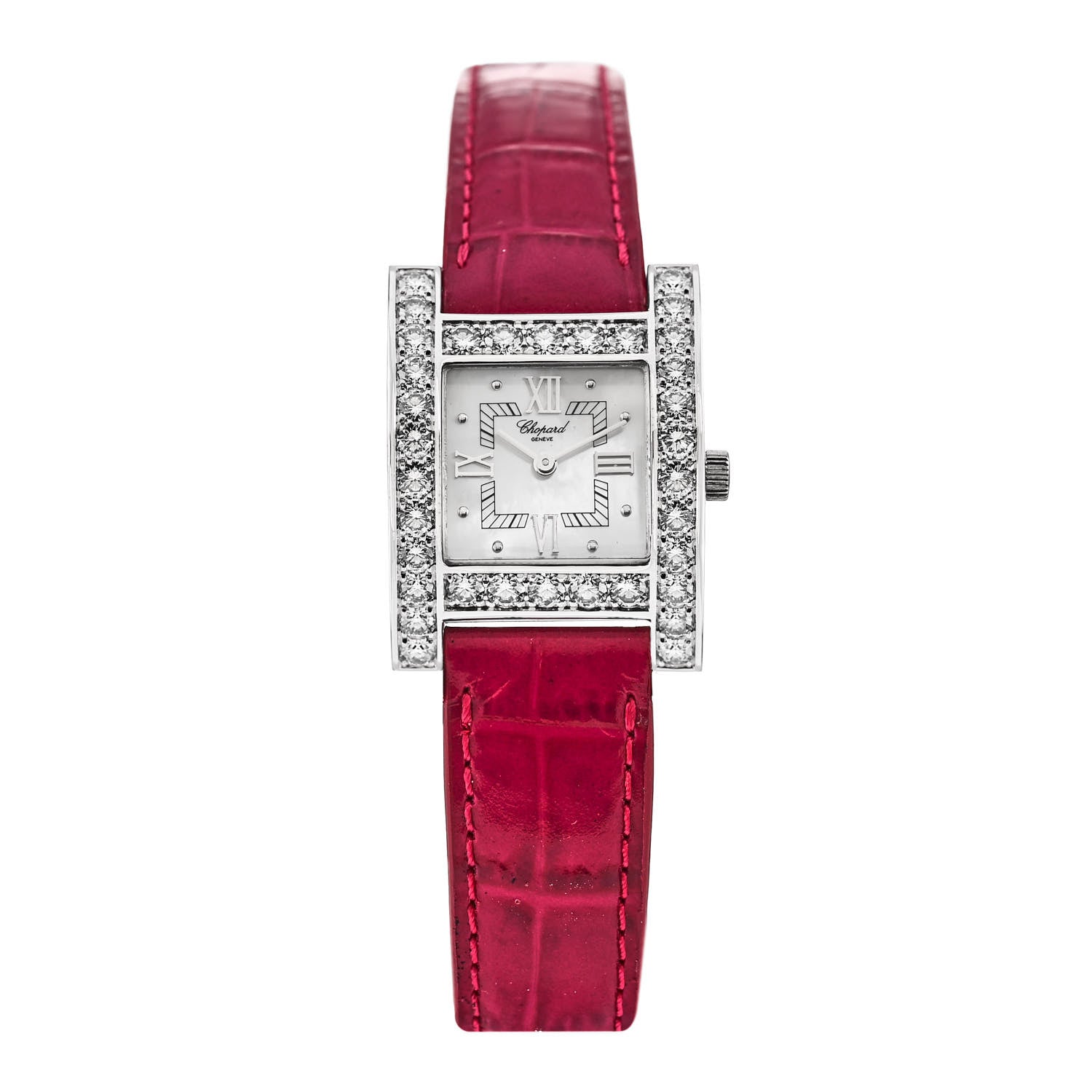 Chopard 18K White Gold Alligator Diamond Bezel Mother of Pearl 24mm Quartz Watch 1 of 6