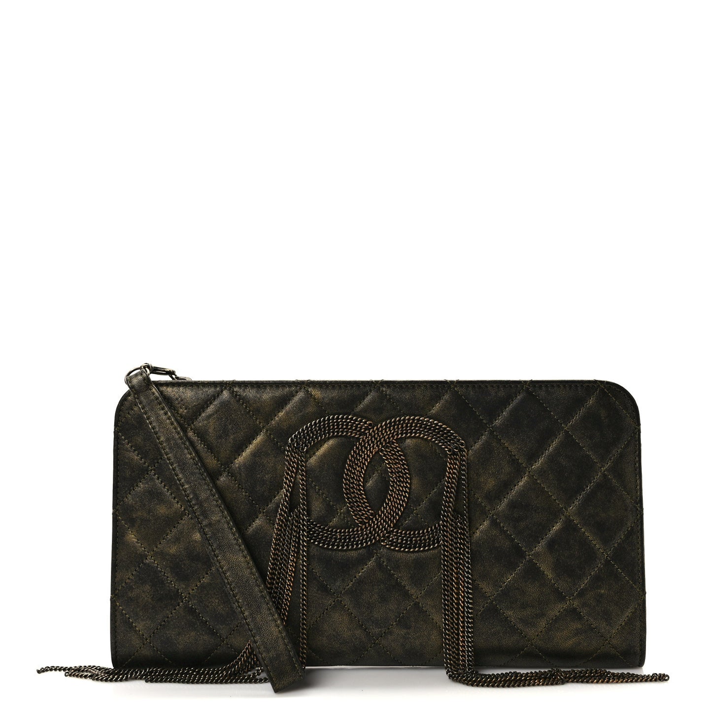 Calfskin Quilted Chain CC Chain Clutch Dark Gold