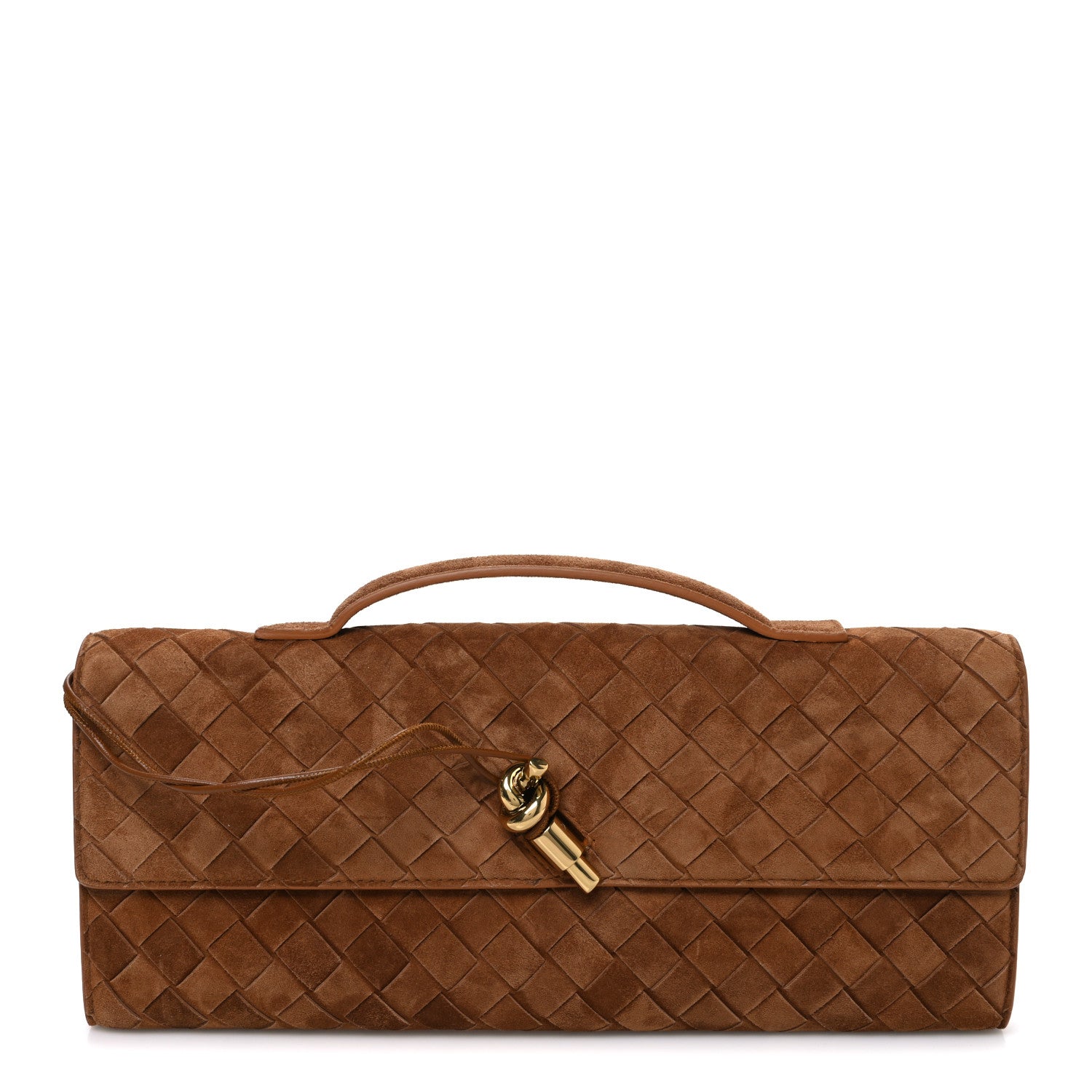 新品 bottega marchigiana イタリア製 ブラウン Bottega Veneta Suede Intrecciato Long Andiamo Top Handle Clutch
