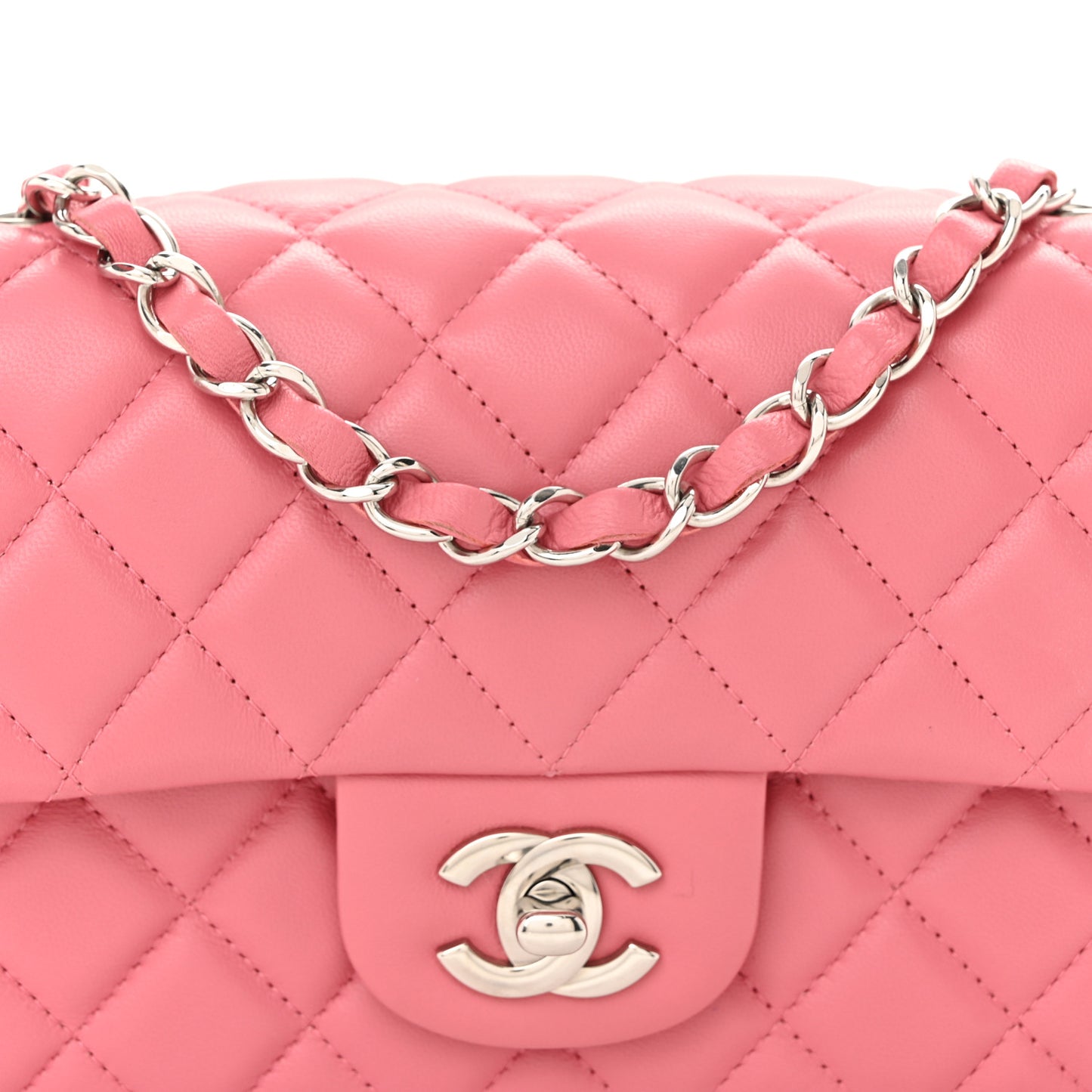 Lambskin Quilted Mini Rectangular Flap Pink