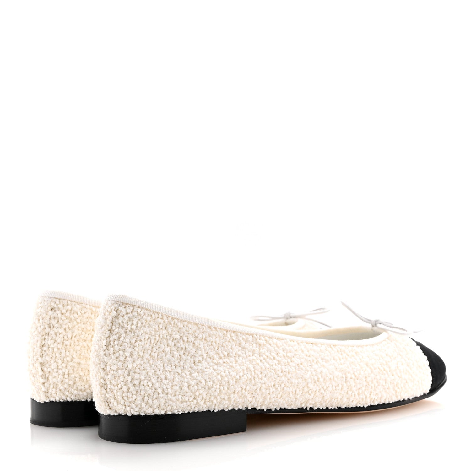 Chanel Cotton Tweed Grosgrain Cap Toe Ballerina Flats 40 White 5 of 12