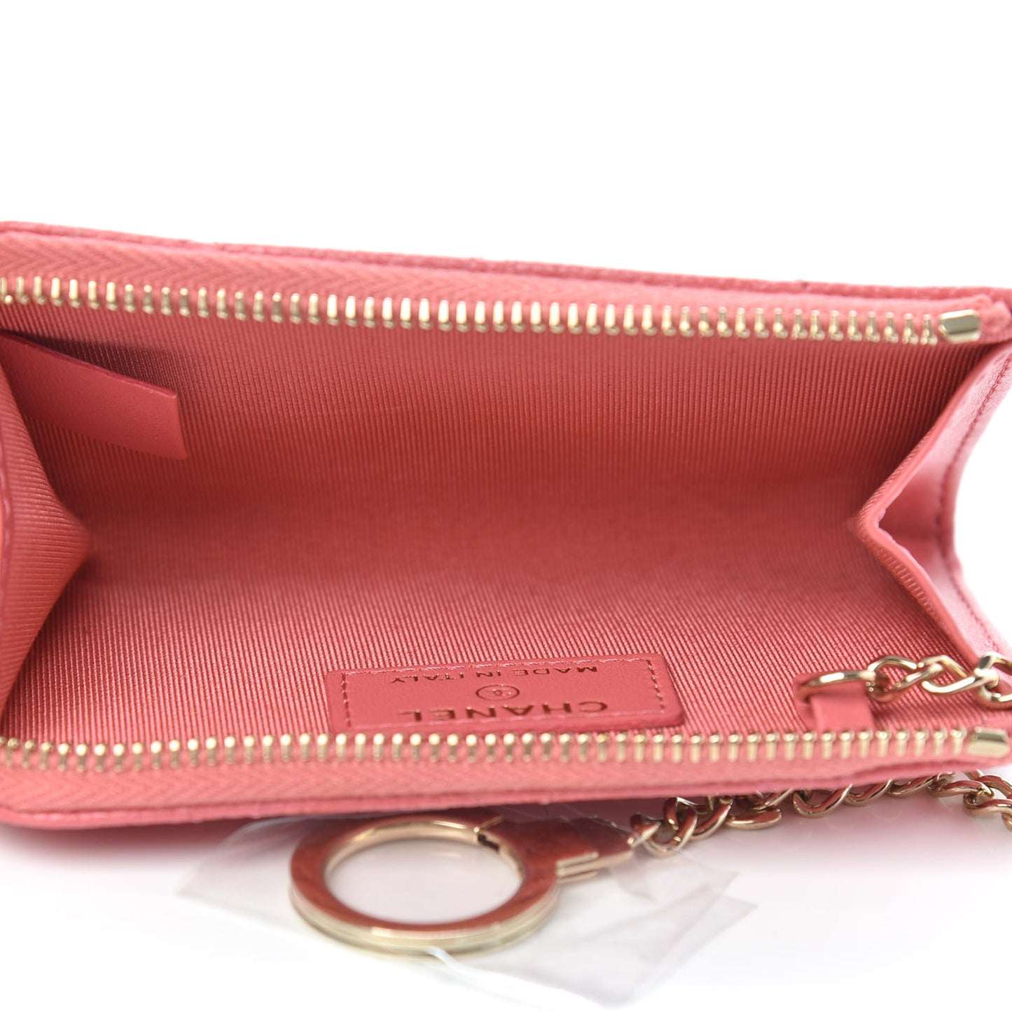 Metallic Caviar Quilted Key Holder Case Pink