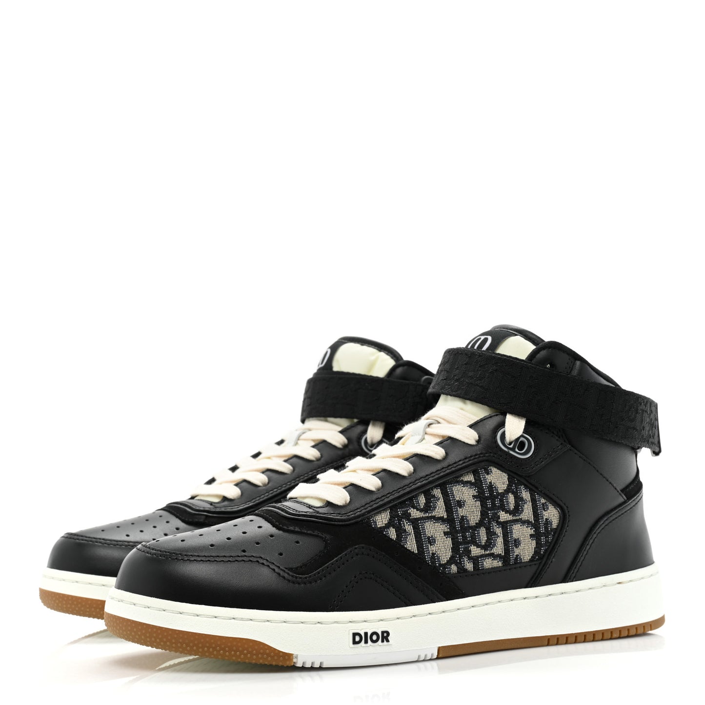 Smooth Calfskin Jacquard Oblique Mens B27 Mid Top Sneakers 41.5 Black Blue