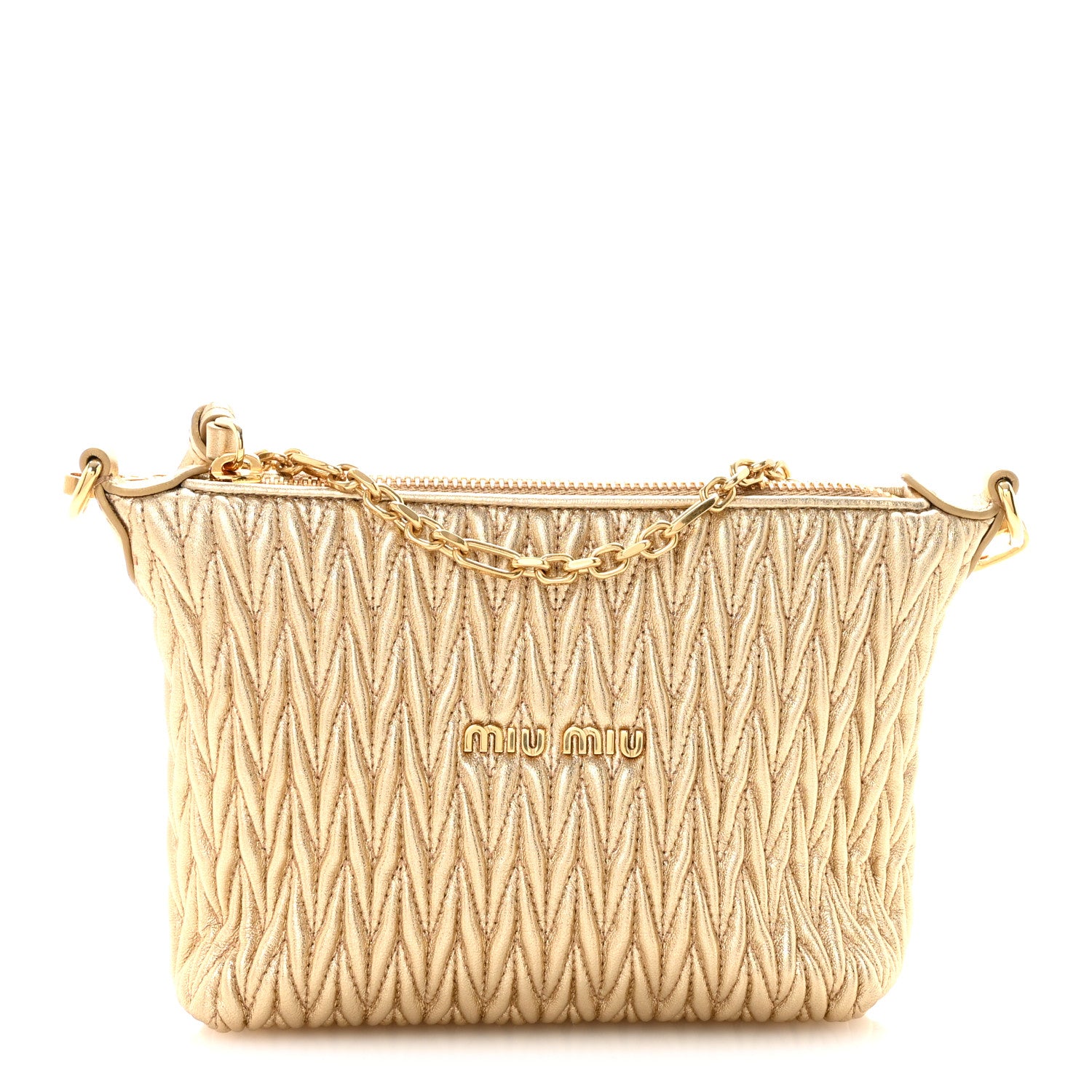 Miu Miu Metallic Nappa Matelasse Chain Shoulder Bag Platino