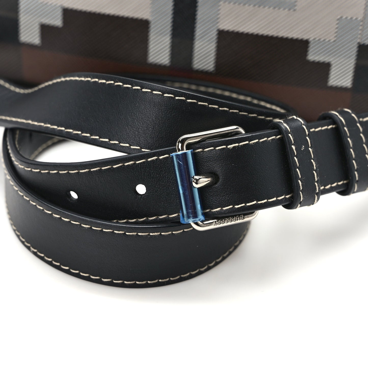 E-Canvas Calfskin Geometric Check Paddy Messenger Dark Birch Brown White