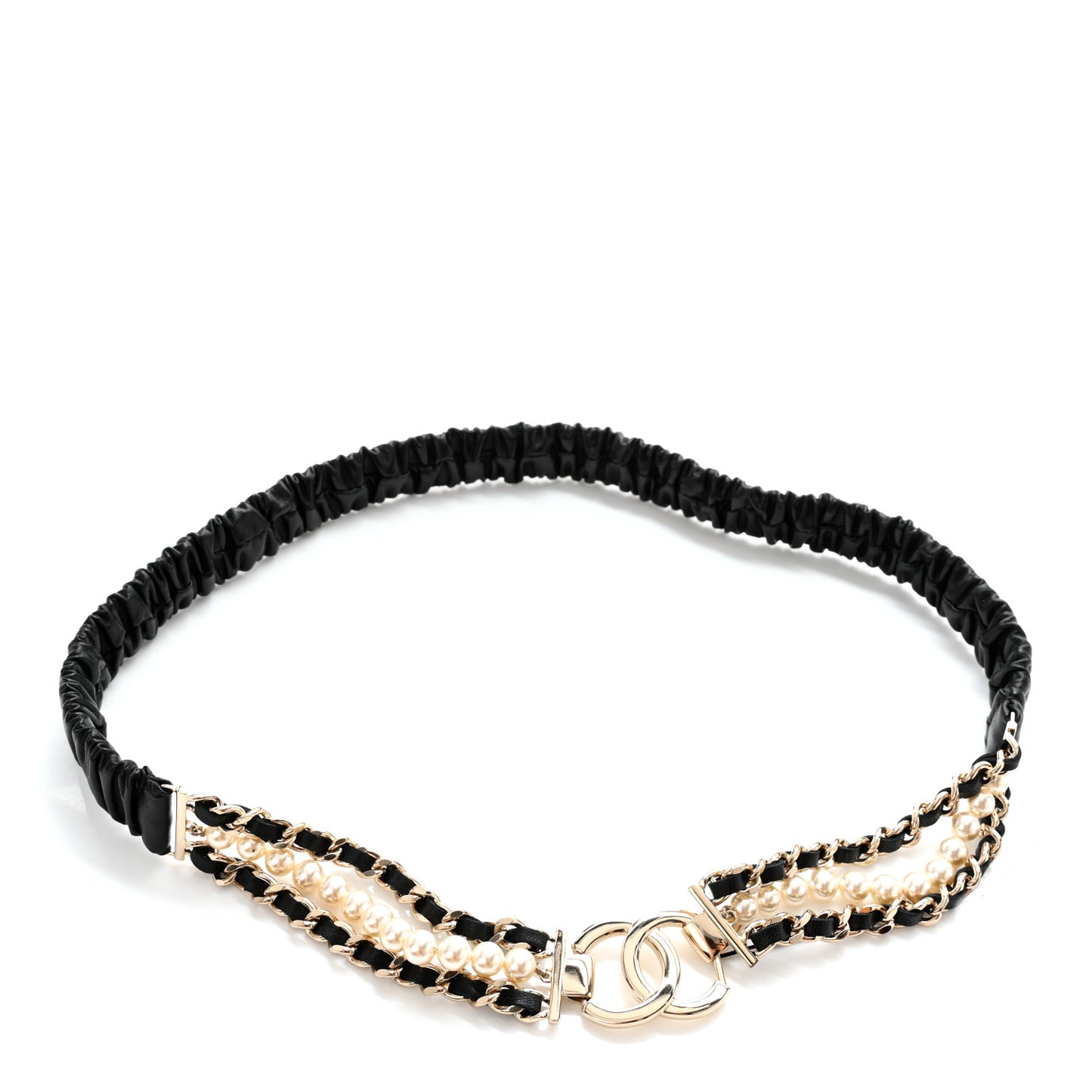 Lambskin CC Pearl Chain Belt 80 32 Black