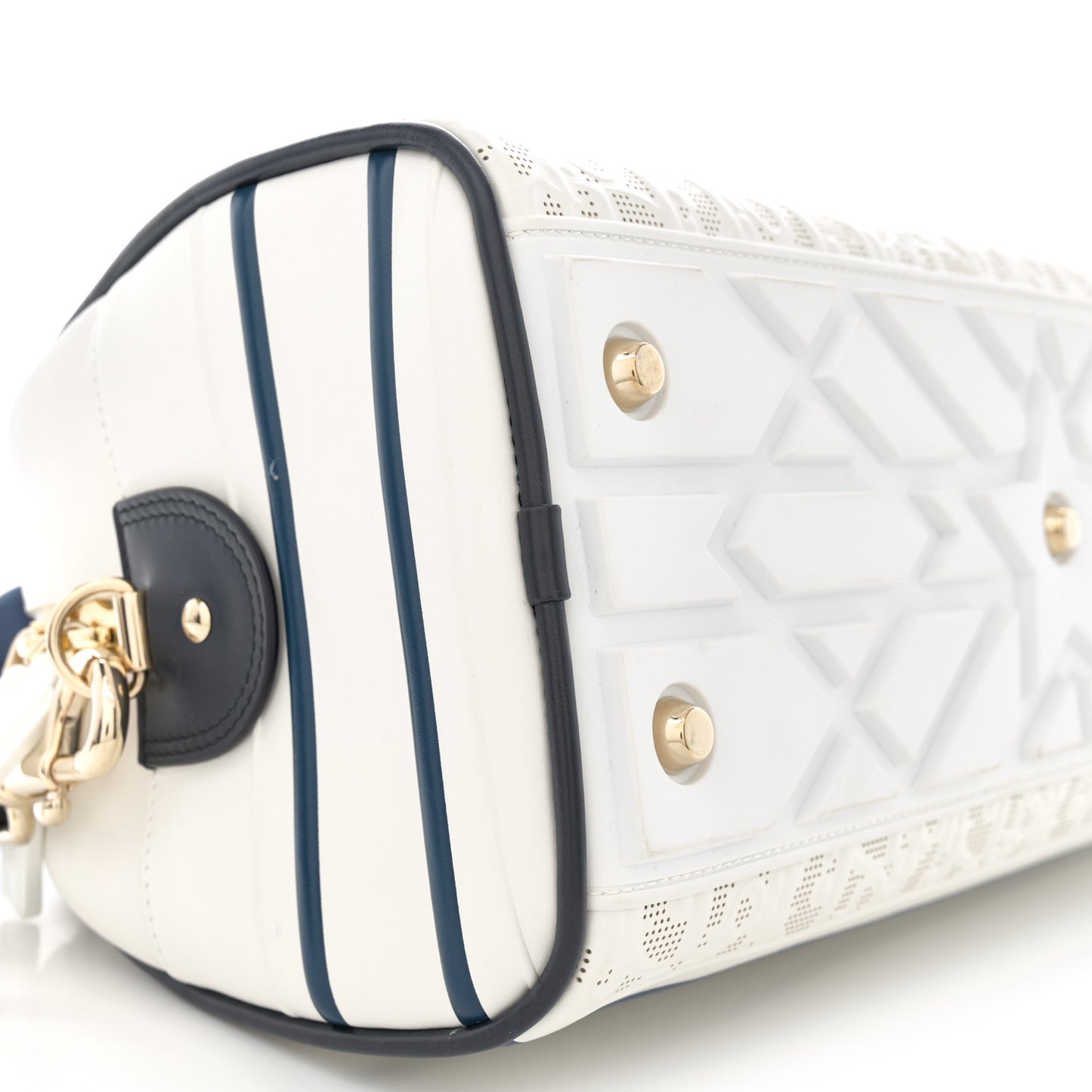 Perforated Calfskin Medium Dior Vibe Classic Bowling Bag White