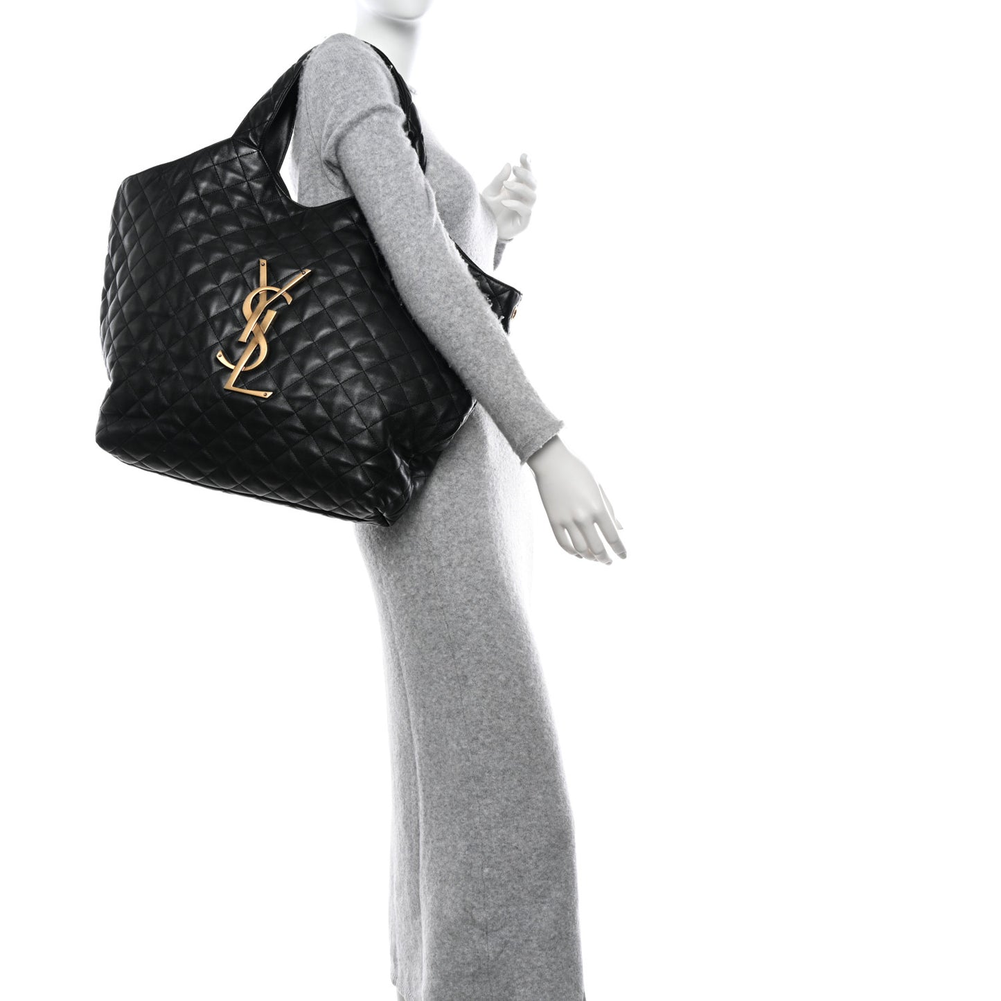 Lambskin Quilted Maxi Icare Shopping Tote Black