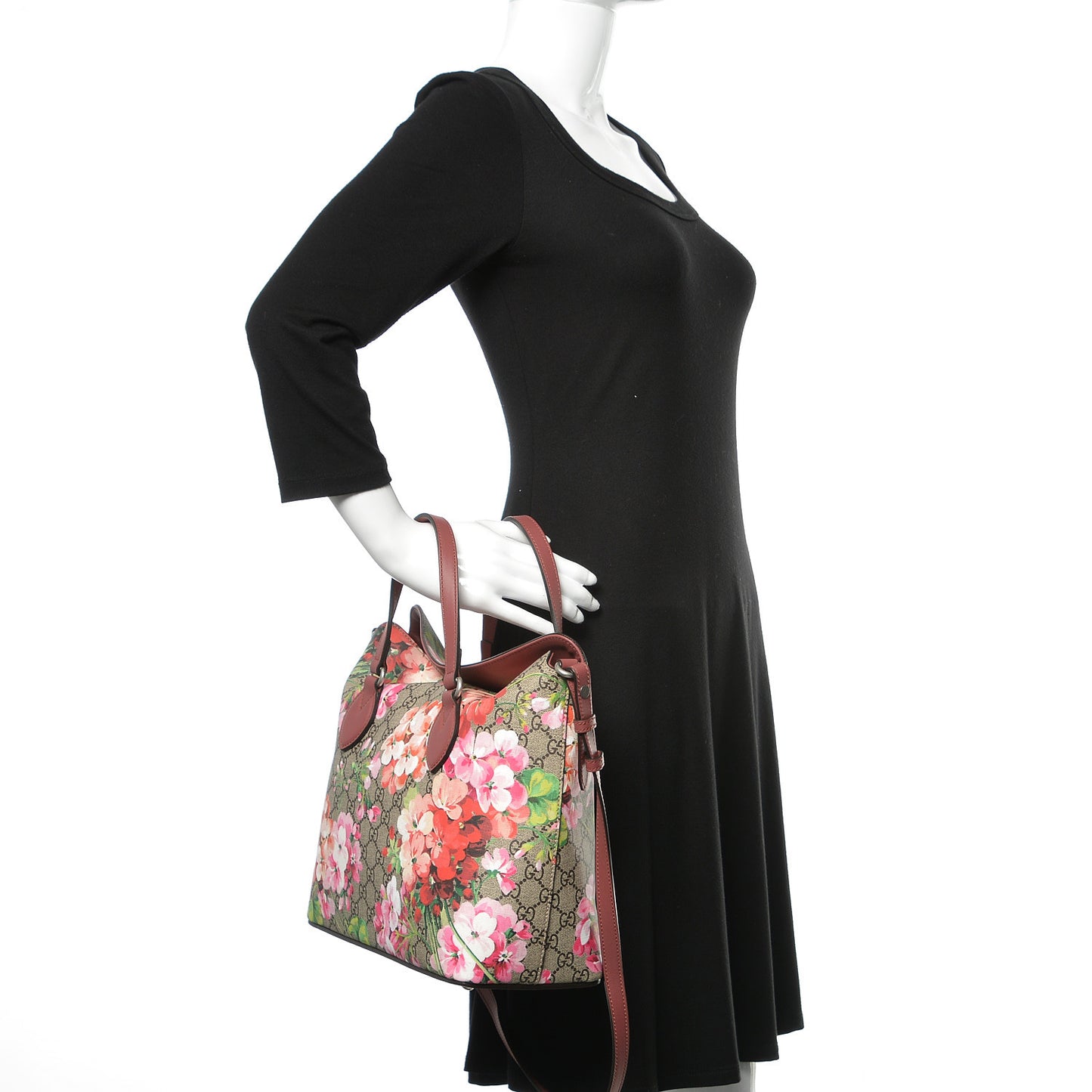 GG Supreme Monogram Blooms Linea A Foldover Tote Beige Multicolor Dry Rose