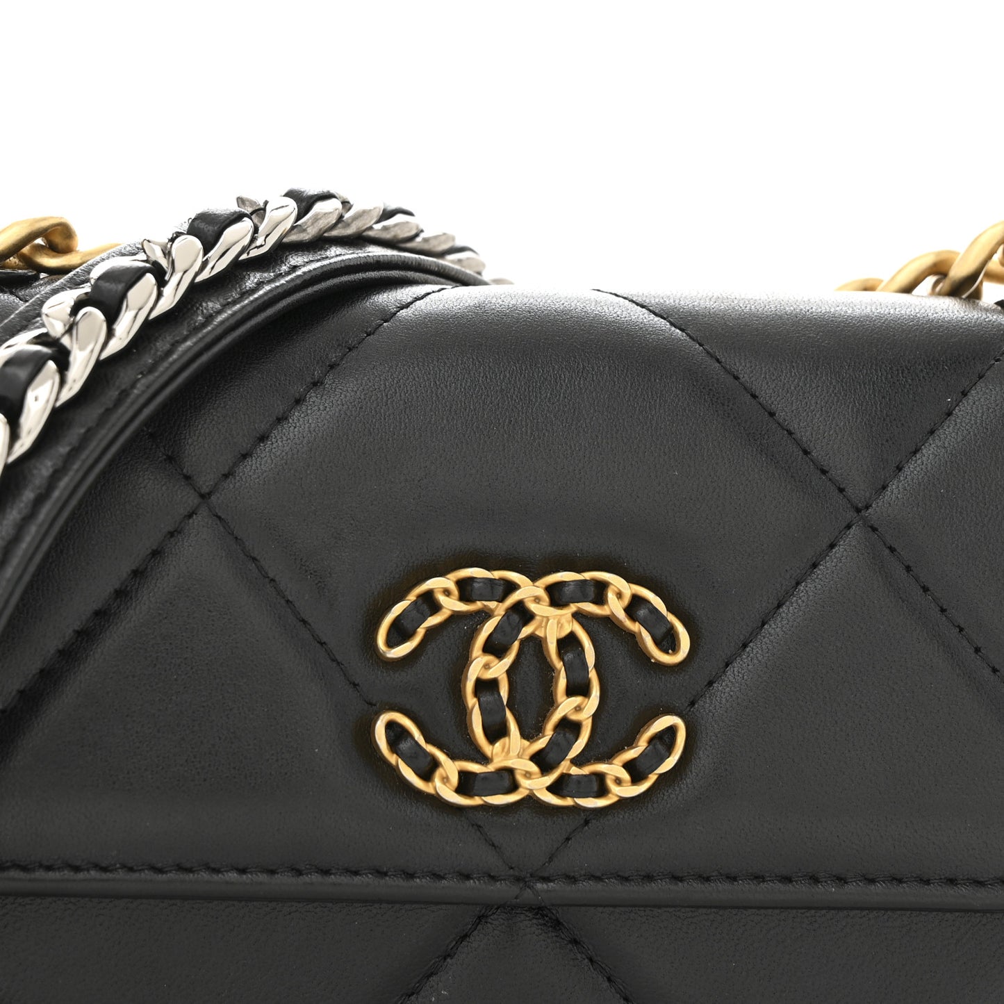 Lambskin Quilted Chanel 19 Flap Phone Holder With Chain Black