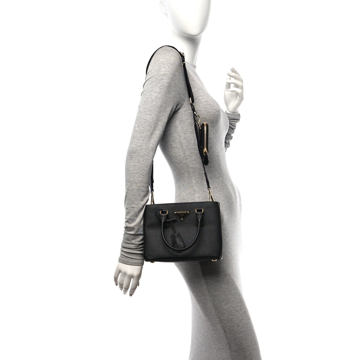 Saffiano Lux Micro Galleria Shoulder Bag Black