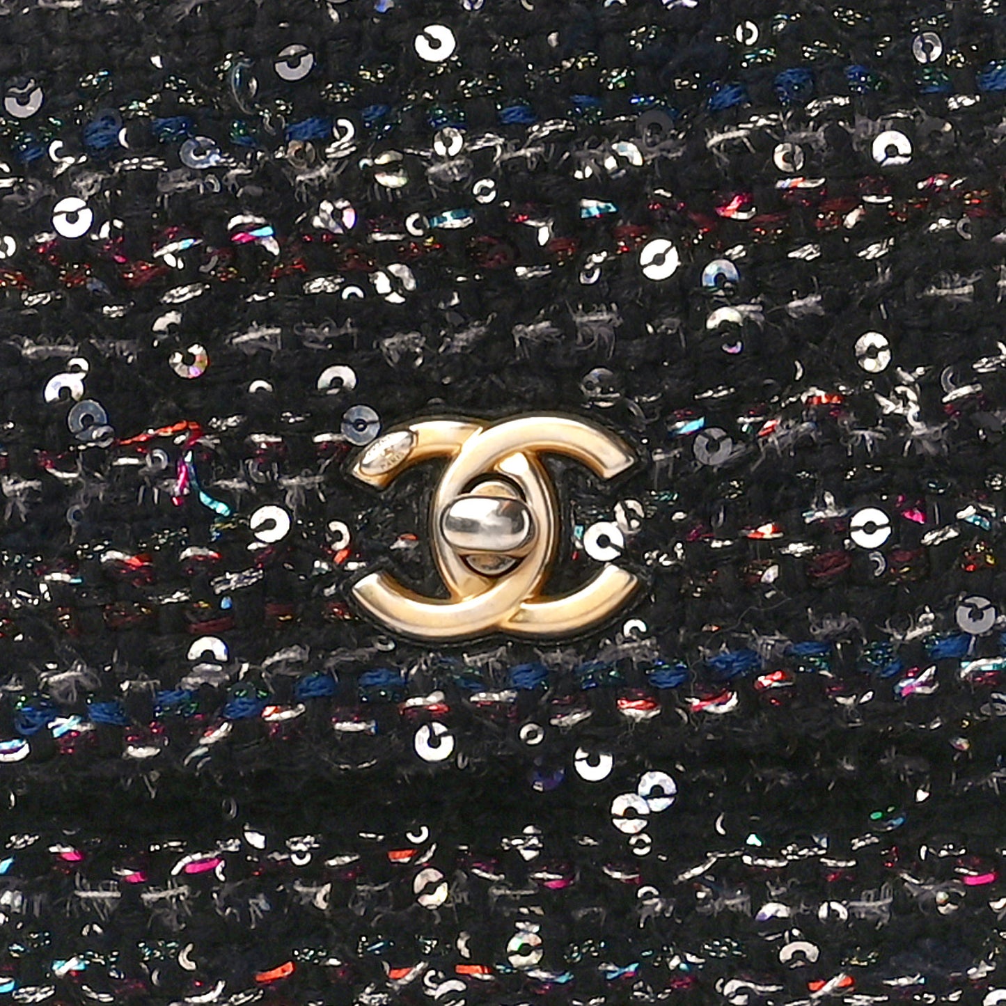 Tweed Sequin Mini Coco Handle Flap Black