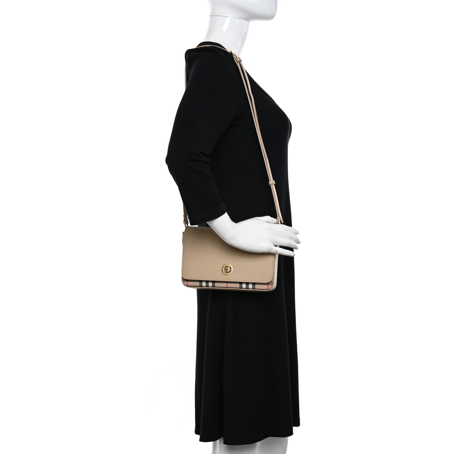 Grainy Calfskin Vintage Check Hampshire Crossbody Beige