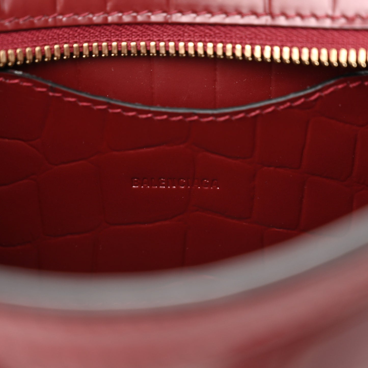 Semi Shiny Calfskin Crocodile Embossed Neo Classic Gold Hardware Mini City Dark Red