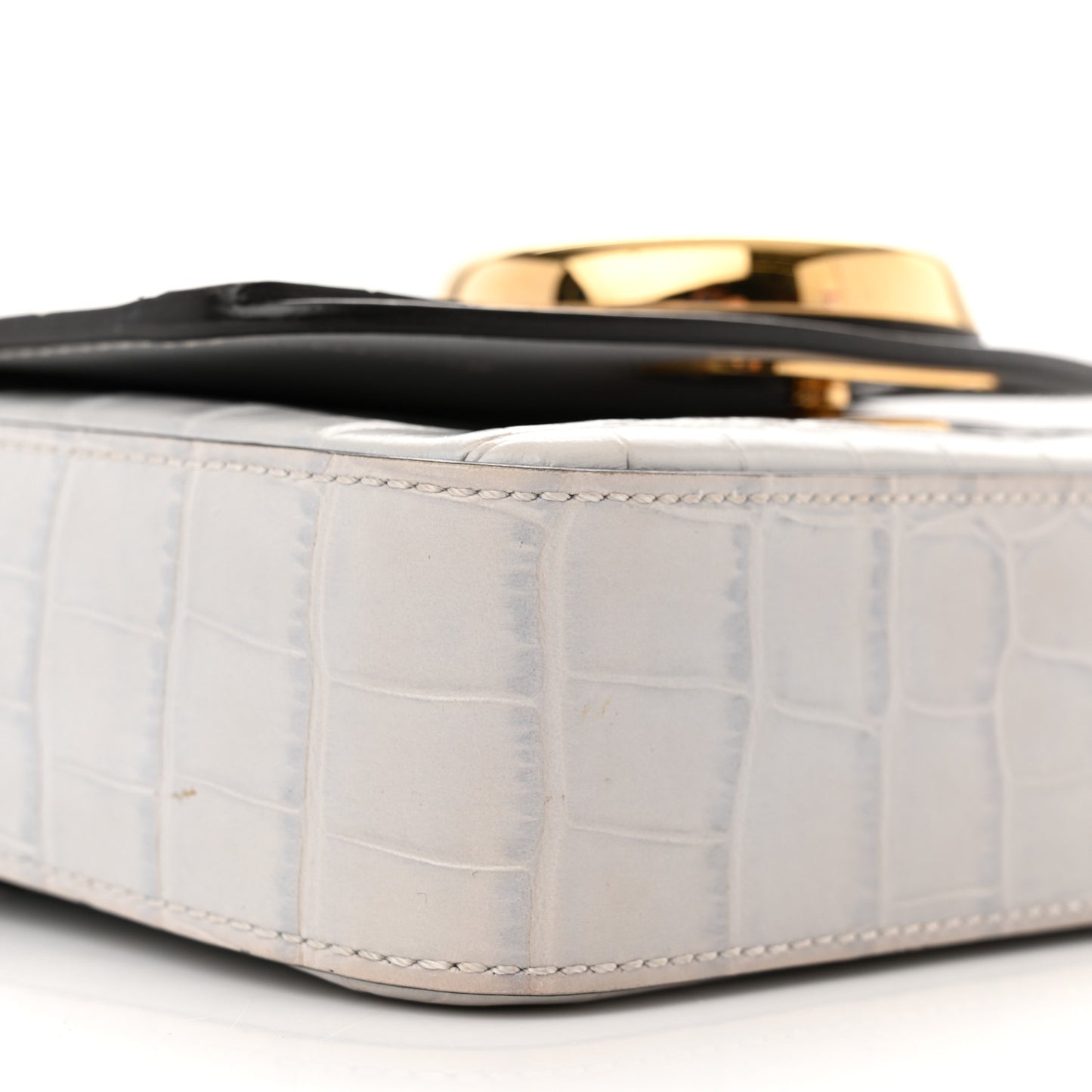 Crocodile Embossed Calfskin Mini C Double Carry Stormy Grey