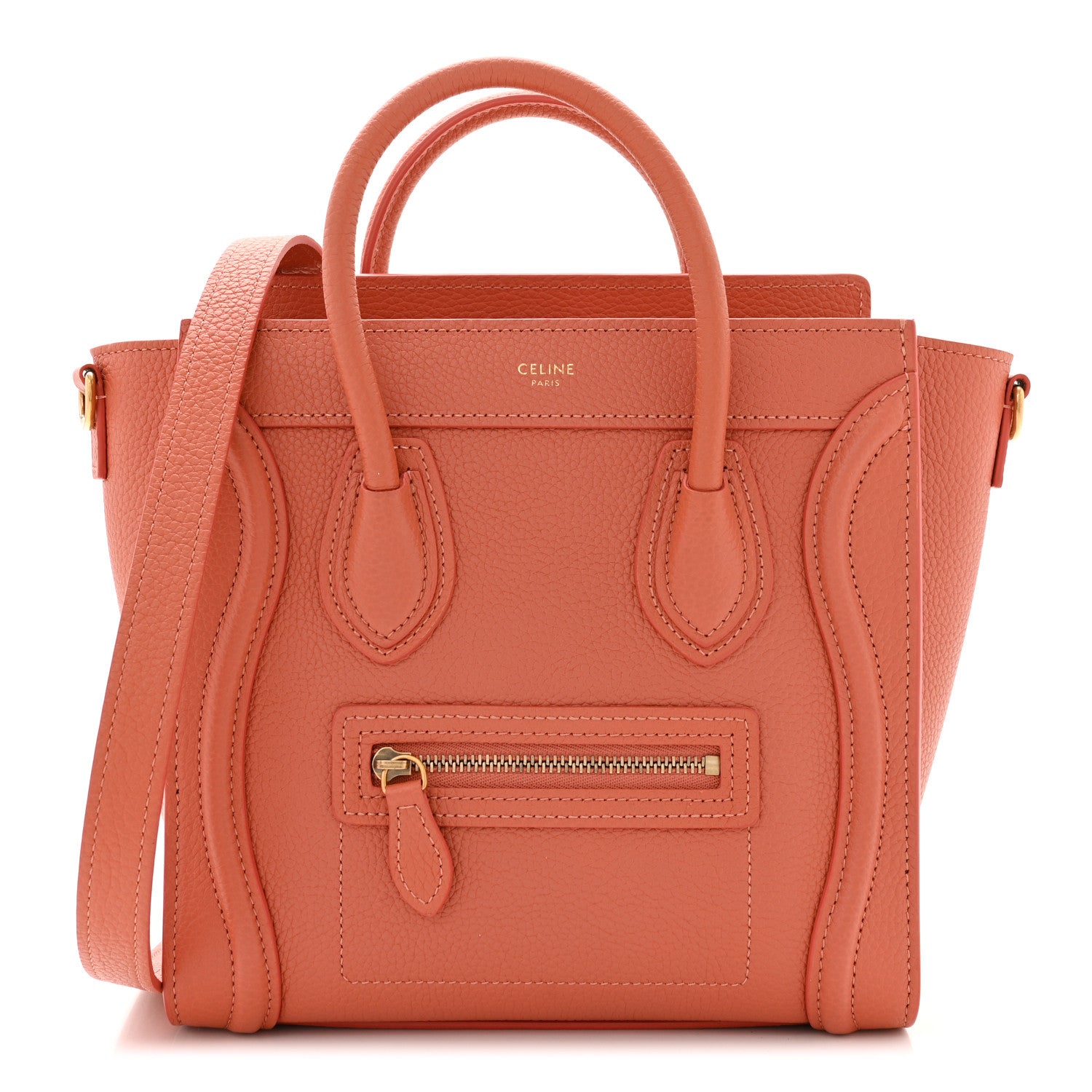 Celine Drummed Calfskin Nano Luggage Lychee 1 of 10