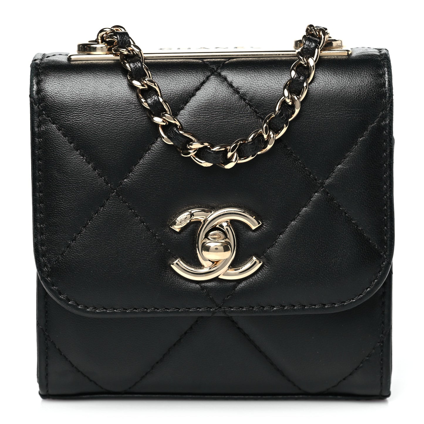 Lambskin Quilted Mini Trendy CC Chain Wallet Black