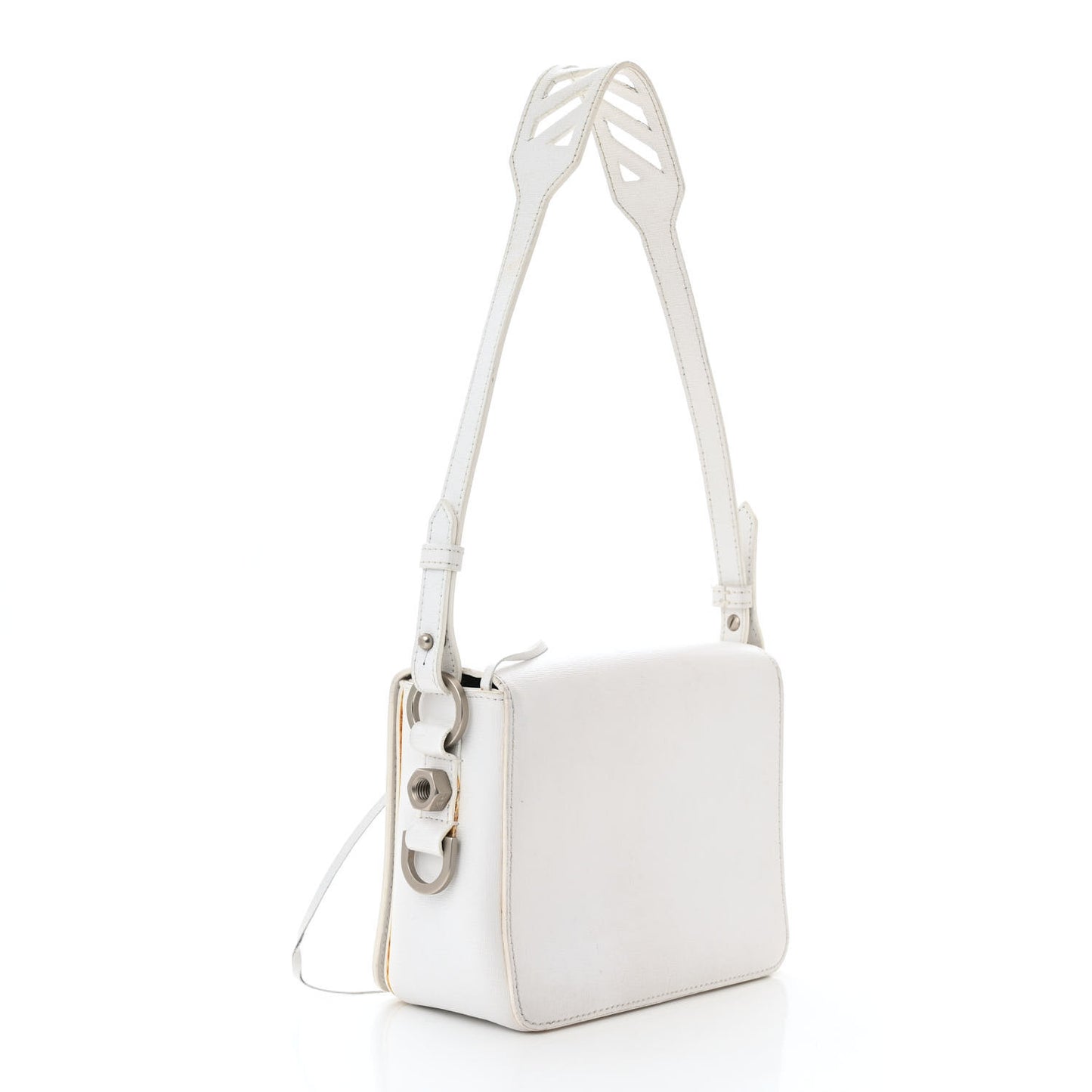 Saffiano Striped Mini Diag Binder Clip Bag White Black