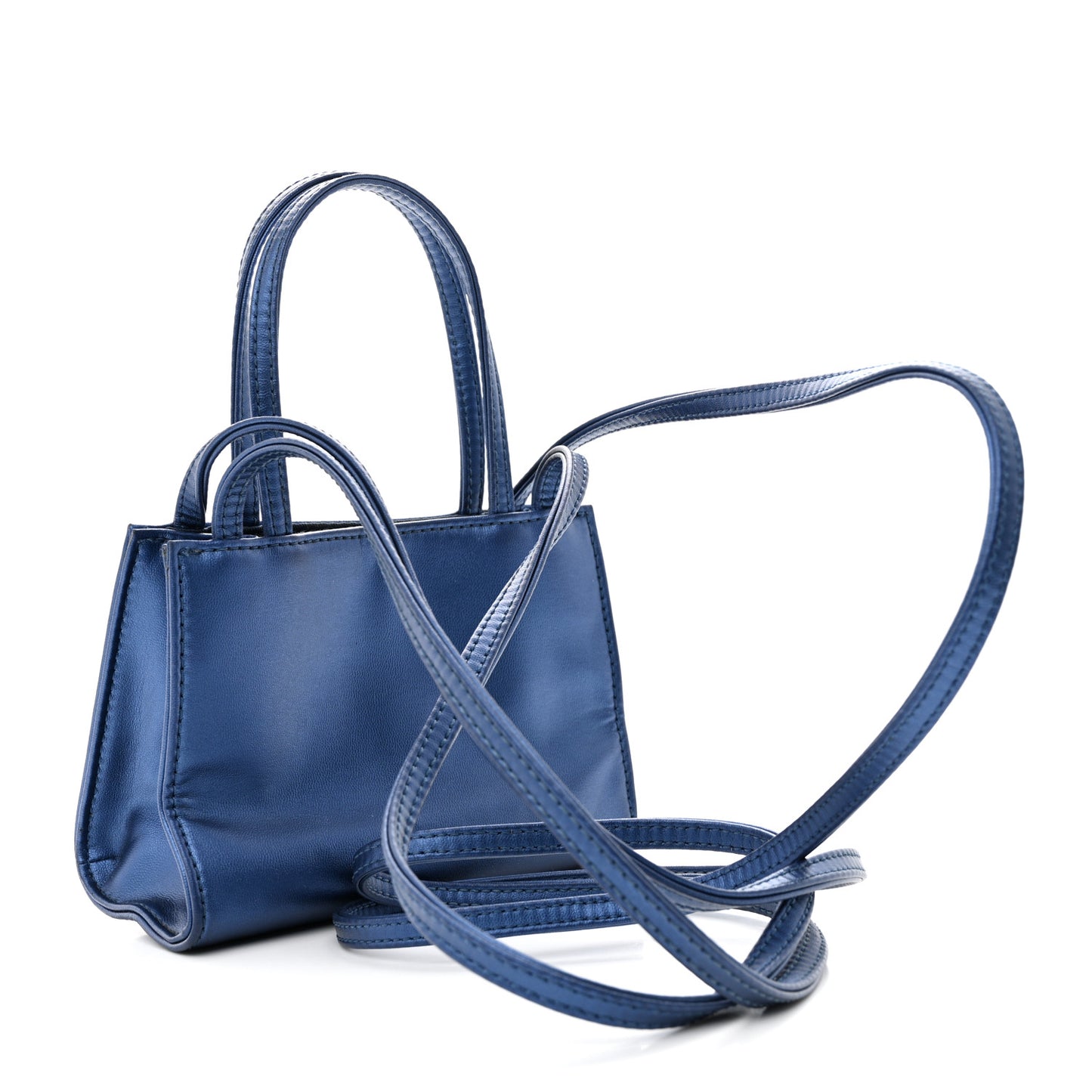 Metallic Vegan Leather Small Shopping Bag Cobalt