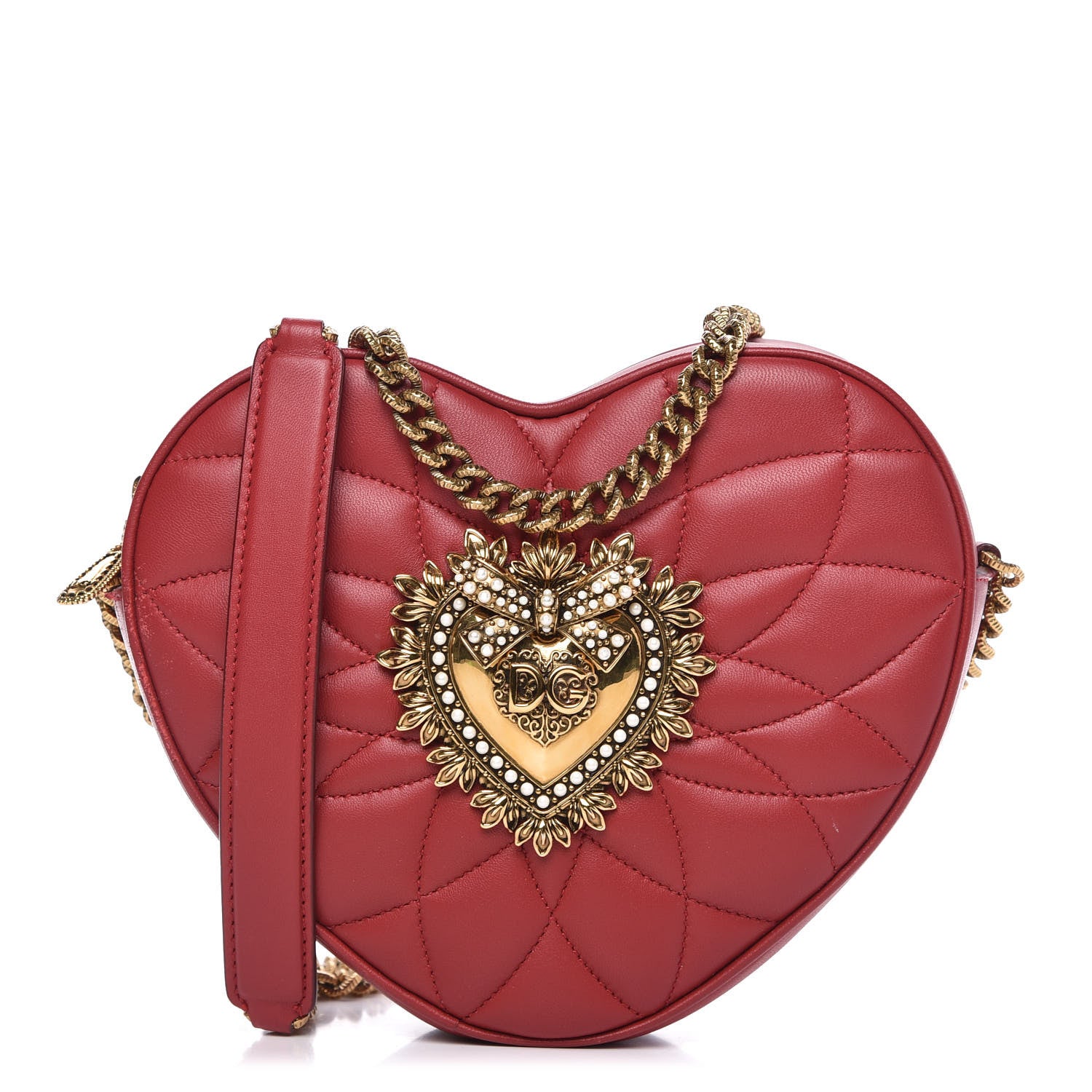 Dolce & Gabbana Calfskin Devotion Heart Zip Crossbody Bag Red