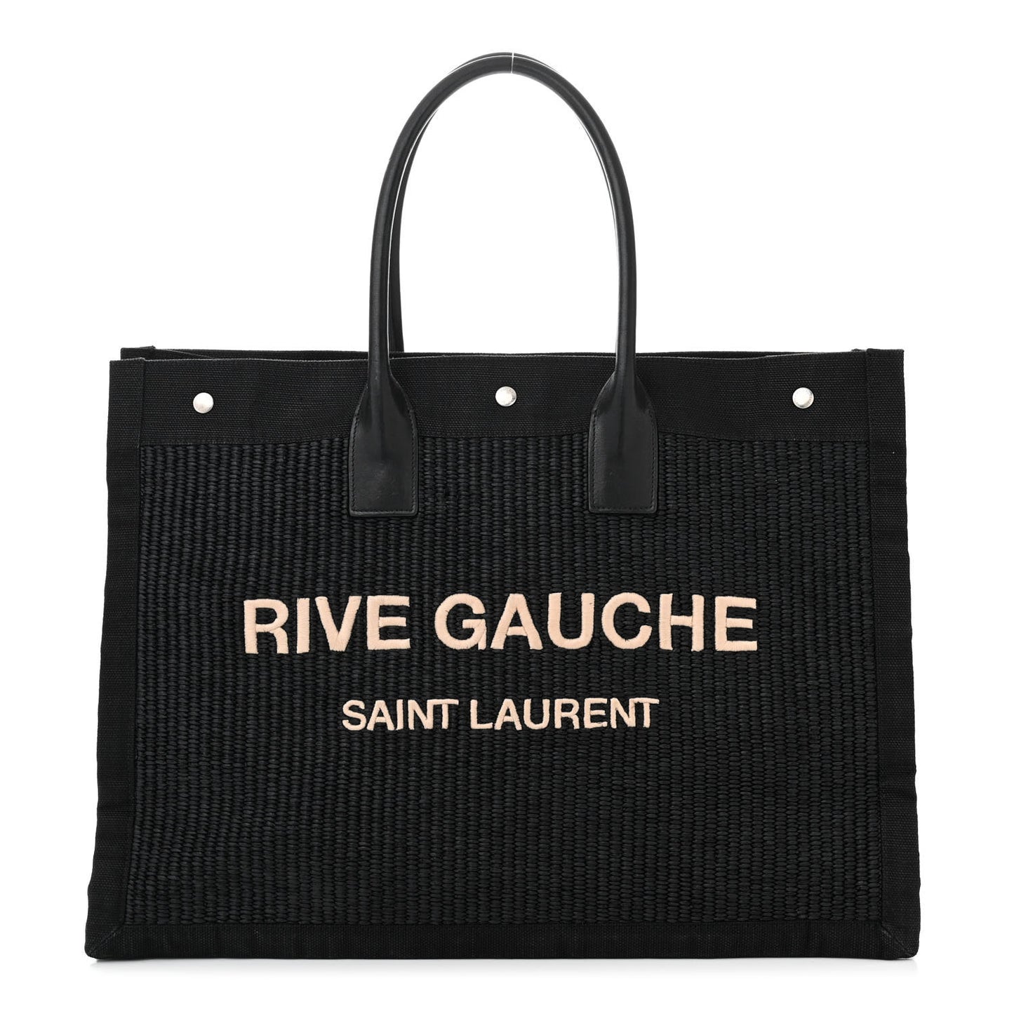 Raffia Linen Calfskin Rive Gauche Tote Black