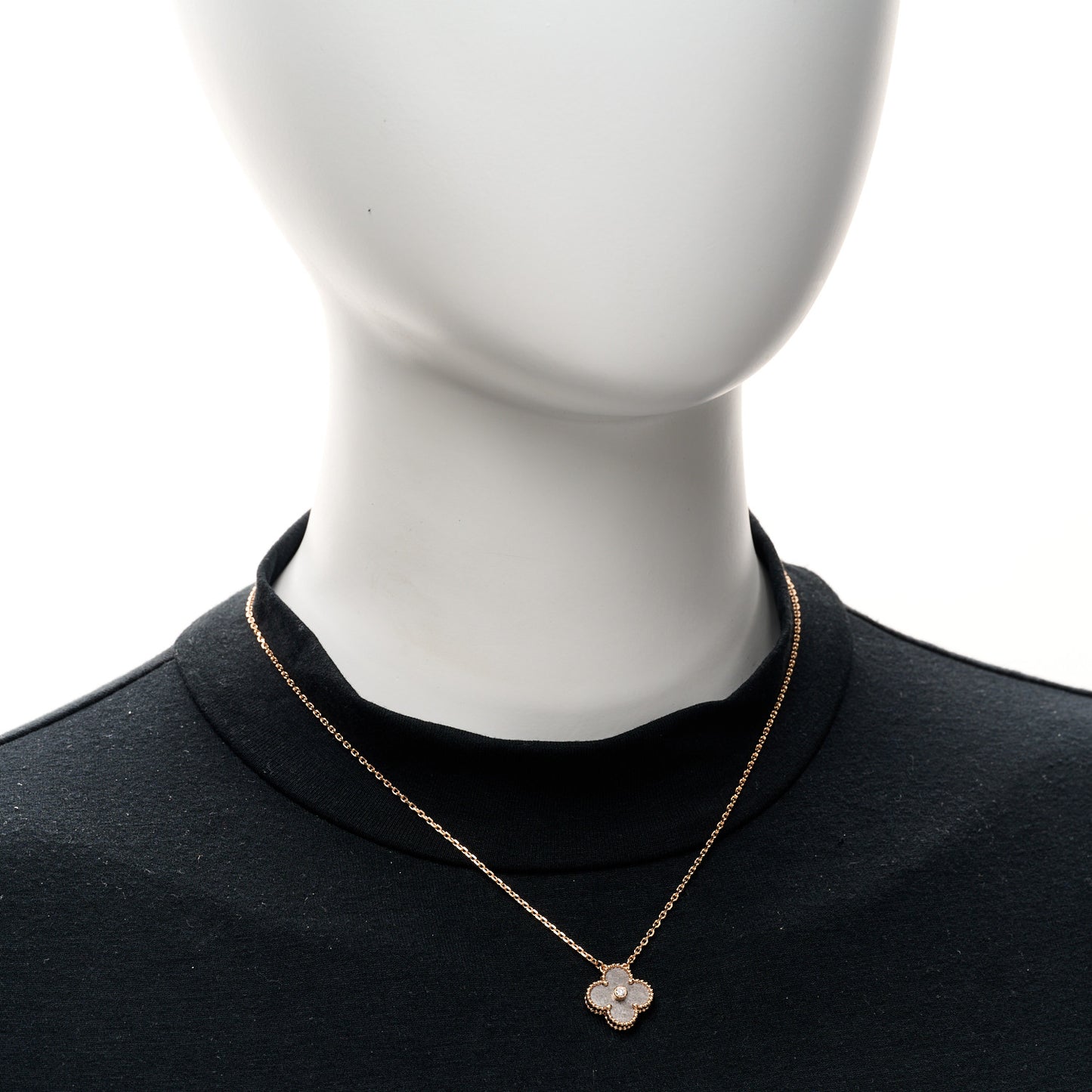 18K Rose Gold Diamond Silver Obsidian Vintage Alhambra Pendant Necklace
