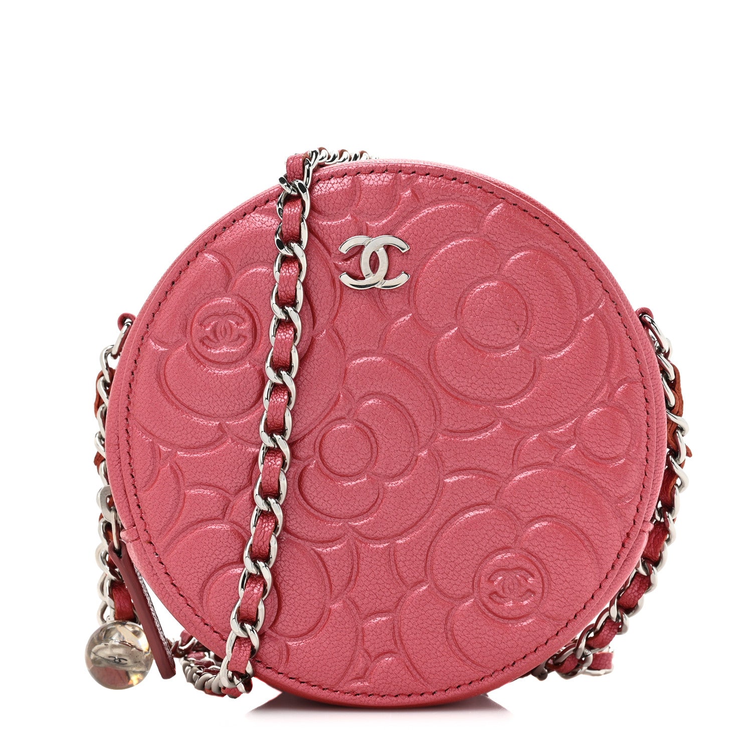 Chanel Goatskin Camellia Quilted Round Clutch With Chain Dark Pink 1 of 9