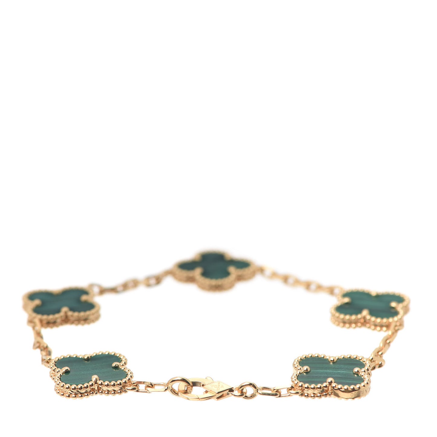 18K Yellow Gold Malachite 5 Motifs Vintage Alhambra Bracelet
