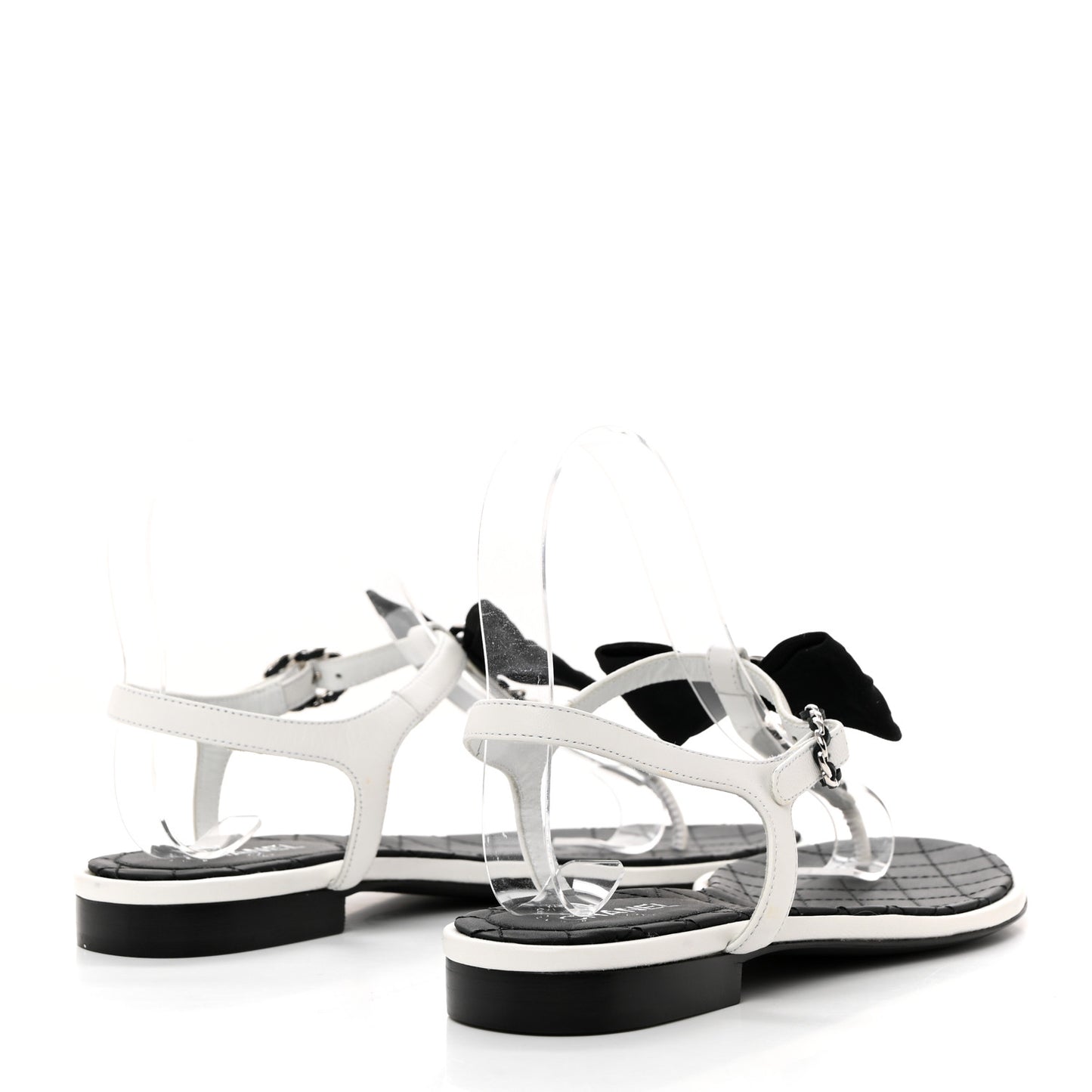 Lambskin Crystal Chain CC Logo Thong Sandals 37 White