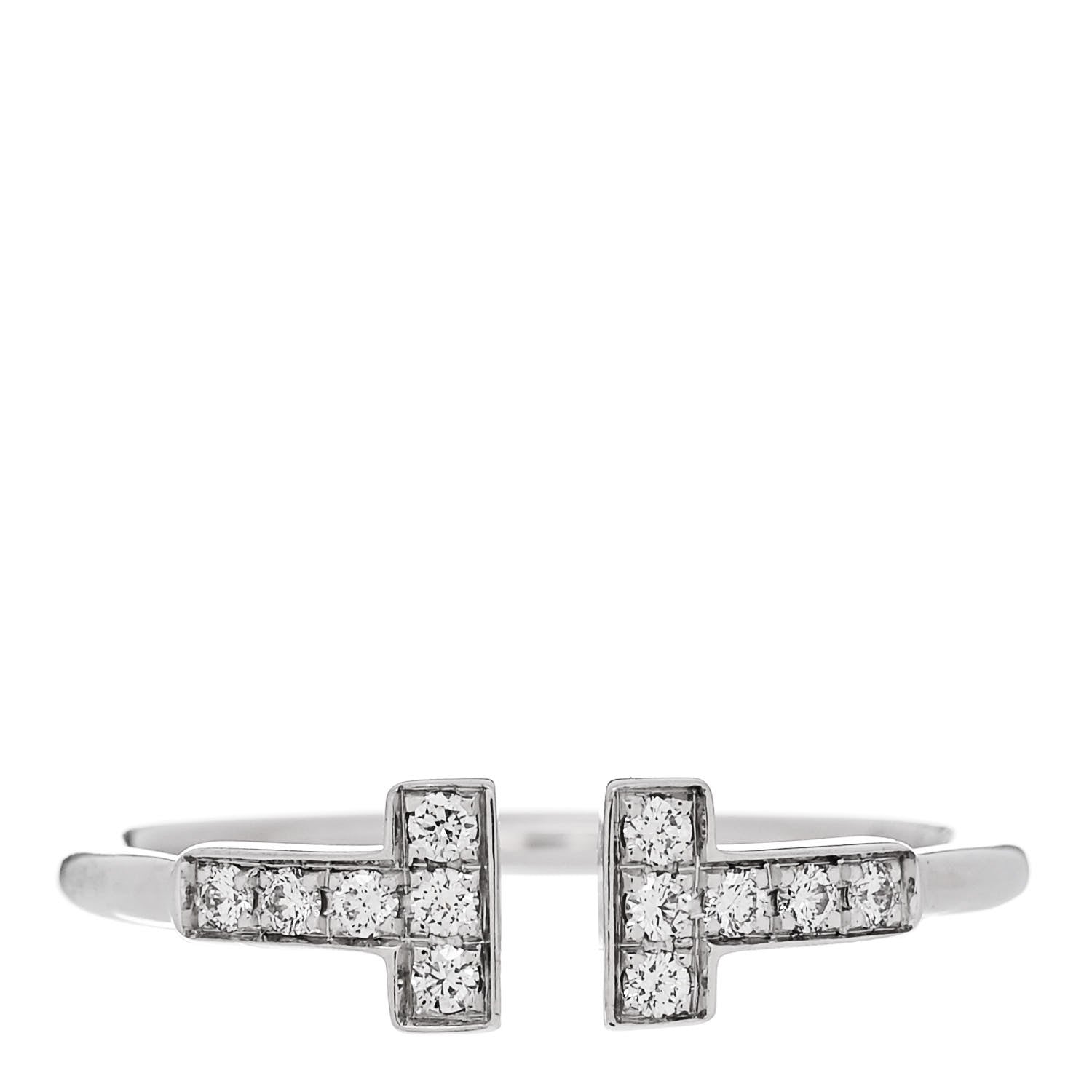 Tiffany 18K White Gold Diamond T Wire Ring 56 7.5 1 of 4