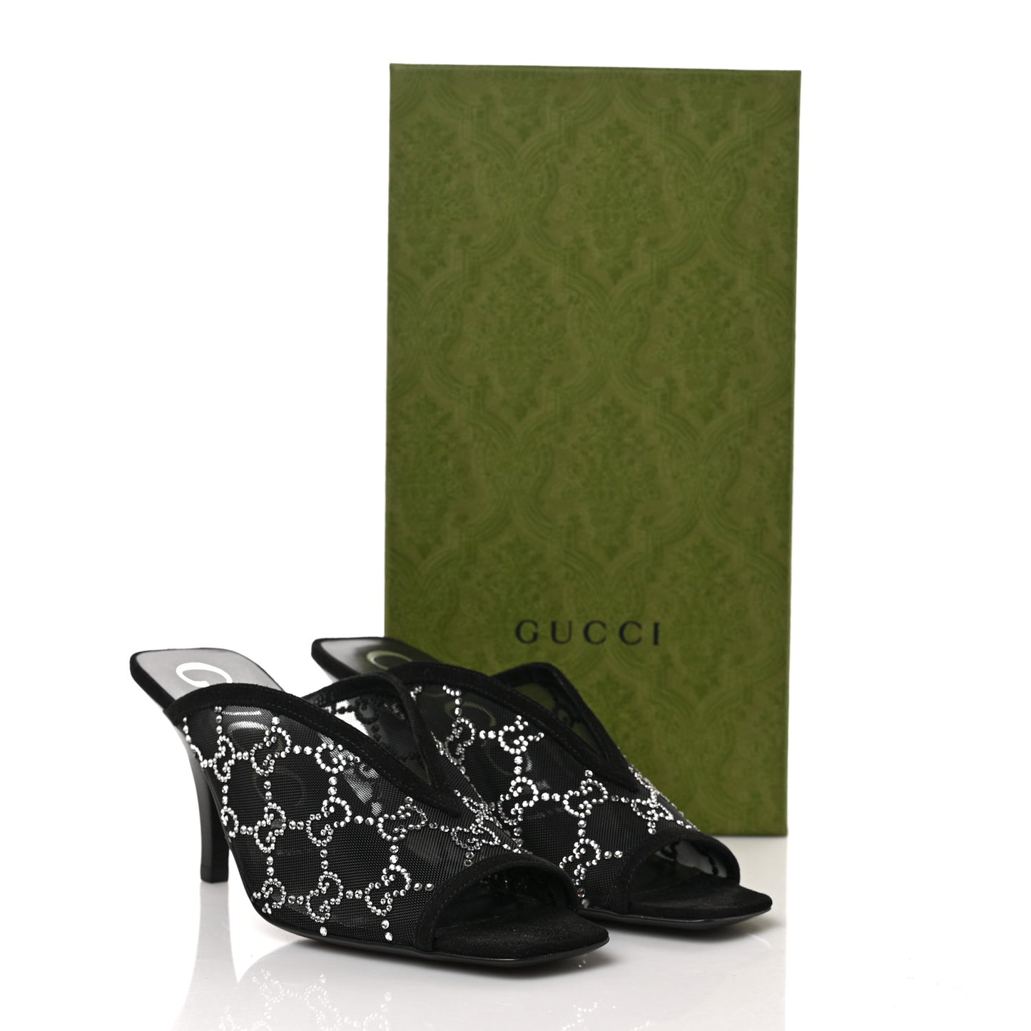 Tela Retino Kid Scamosciato Crystal GG Monogram Square G 95mm Slide Sandals 36.5 Black