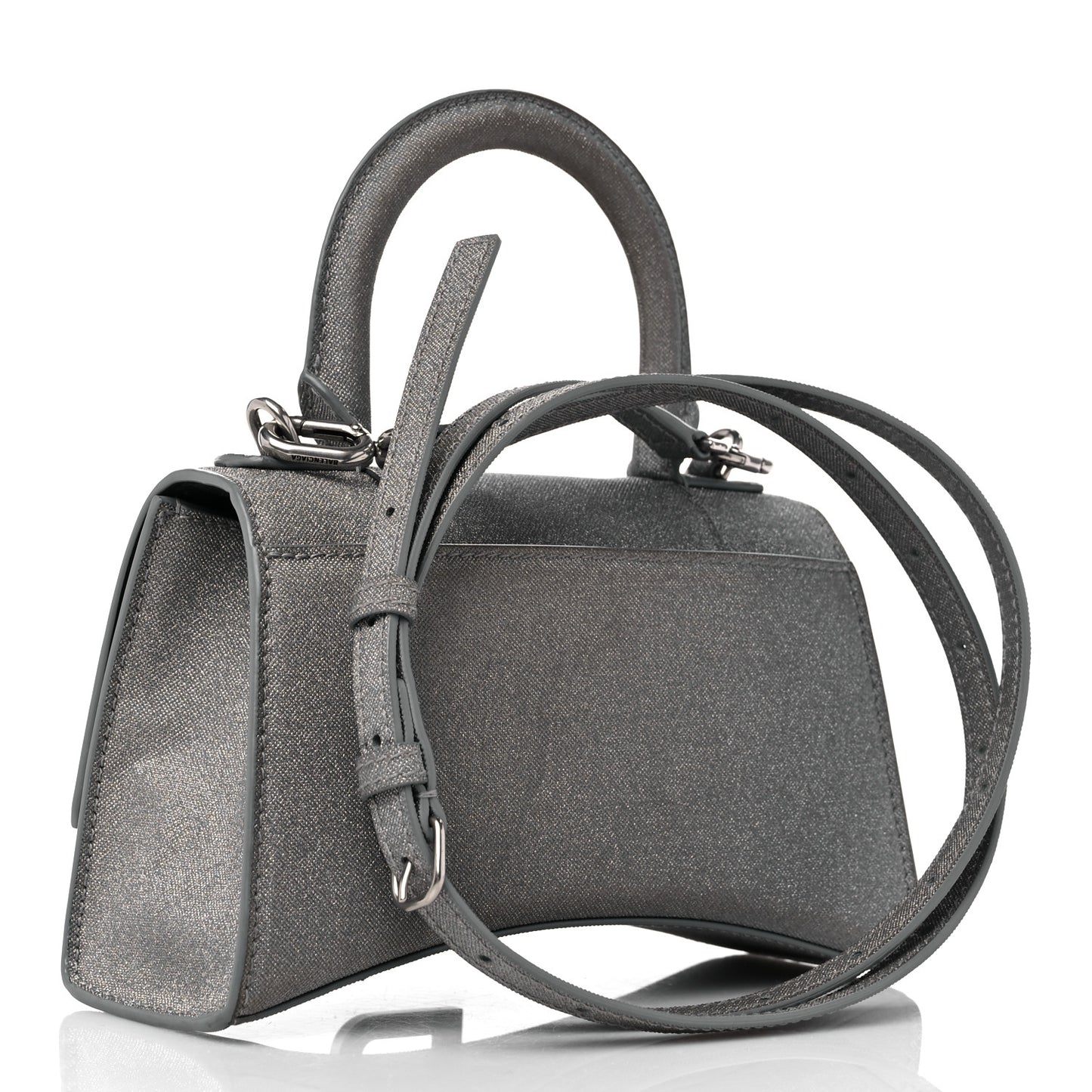 Glitter Fabric Hourglass Top Handle Bag XS Grey